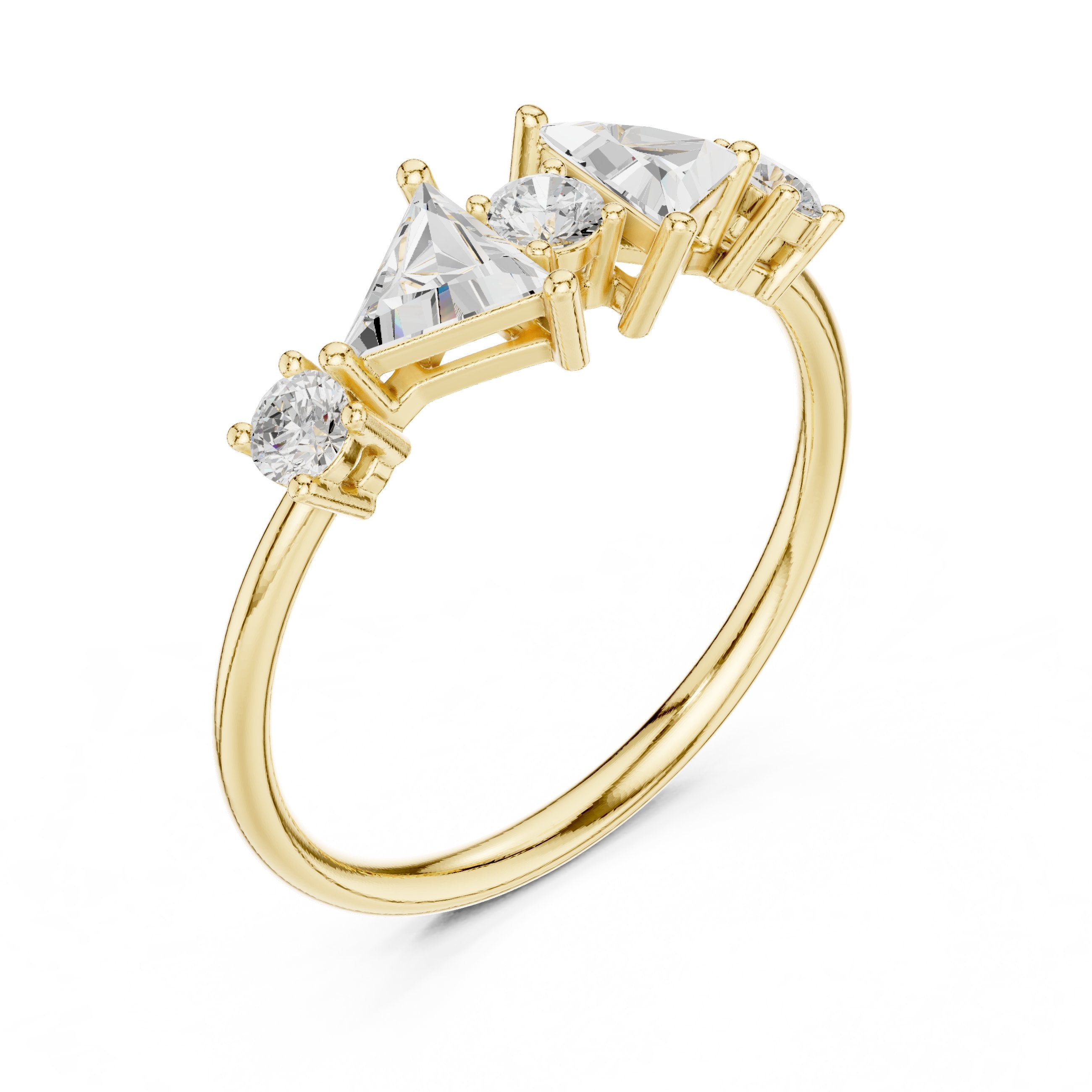 Round and Trillion Constellation Engagement Ring in Yellow Gold - VYKA Diamonds