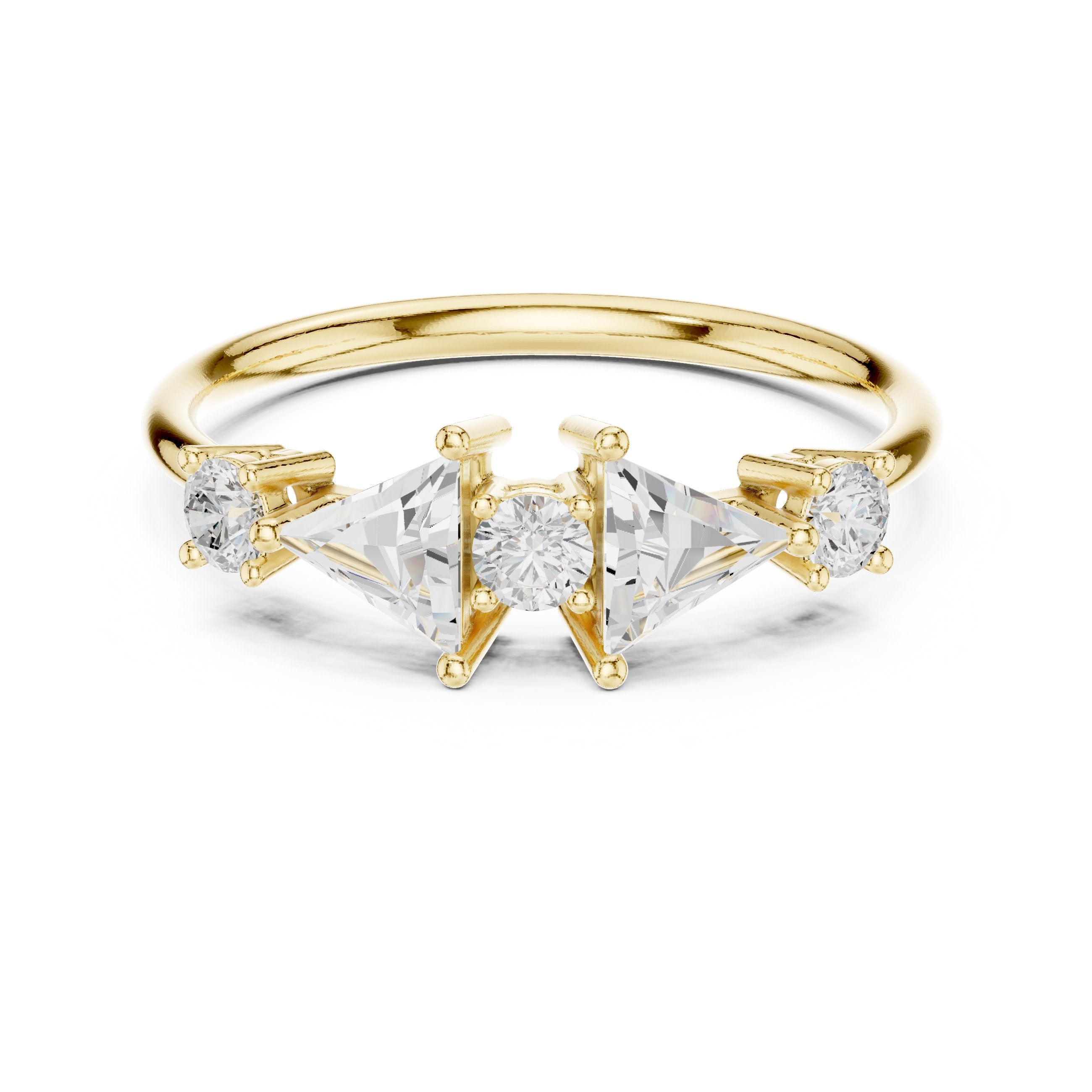 Round and Trillion Constellation Engagement Ring in Yellow Gold - VYKA Diamonds
