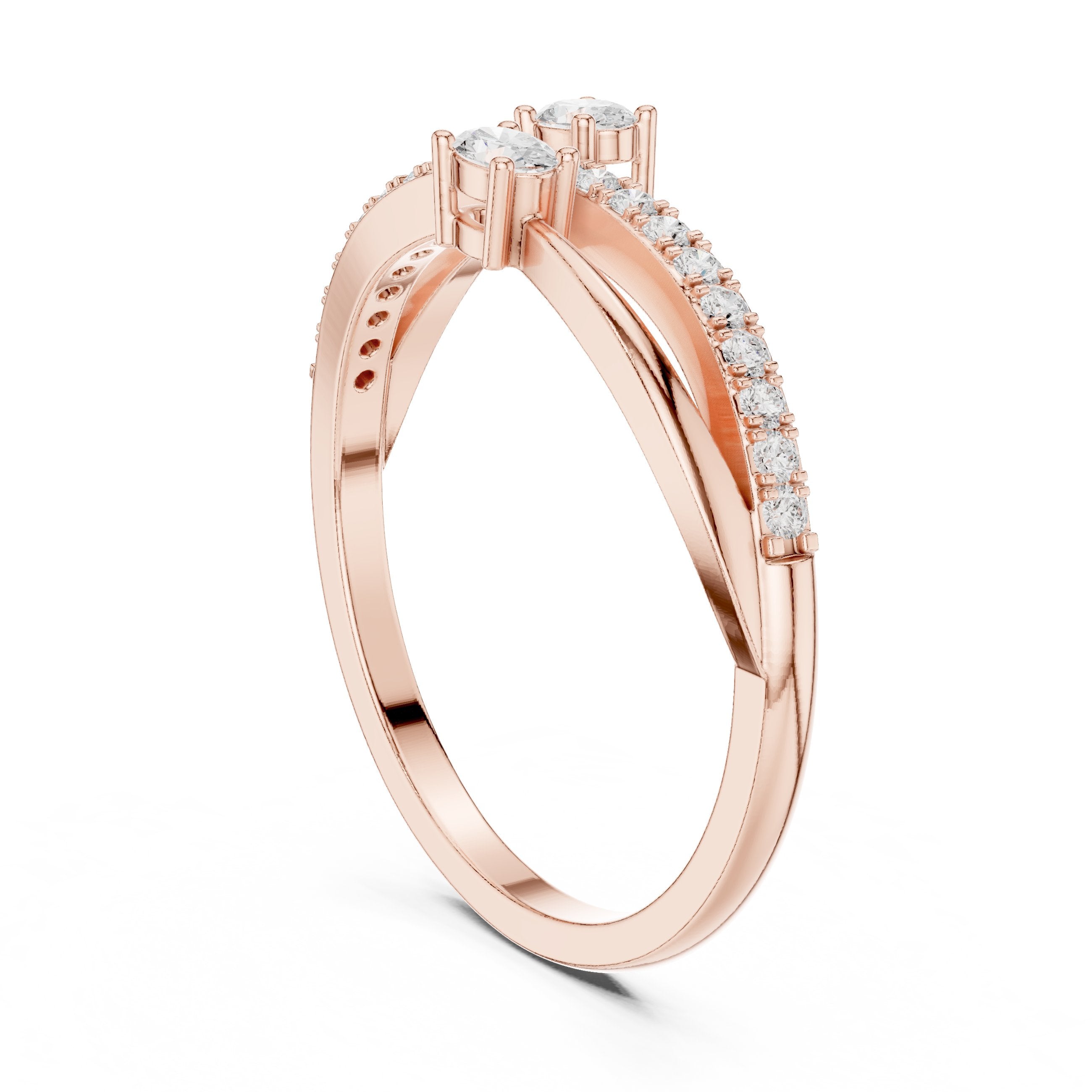 خاتم ألماس التفافي ثنائي الأحجار in Rose Gold - VYKA Diamonds