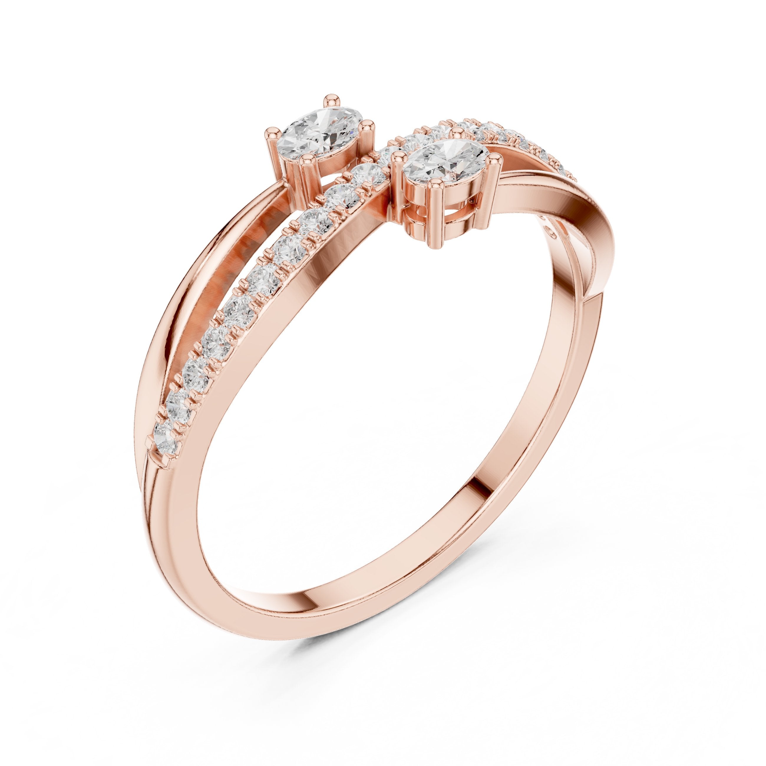 خاتم ألماس التفافي ثنائي الأحجار in Rose Gold - VYKA Diamonds