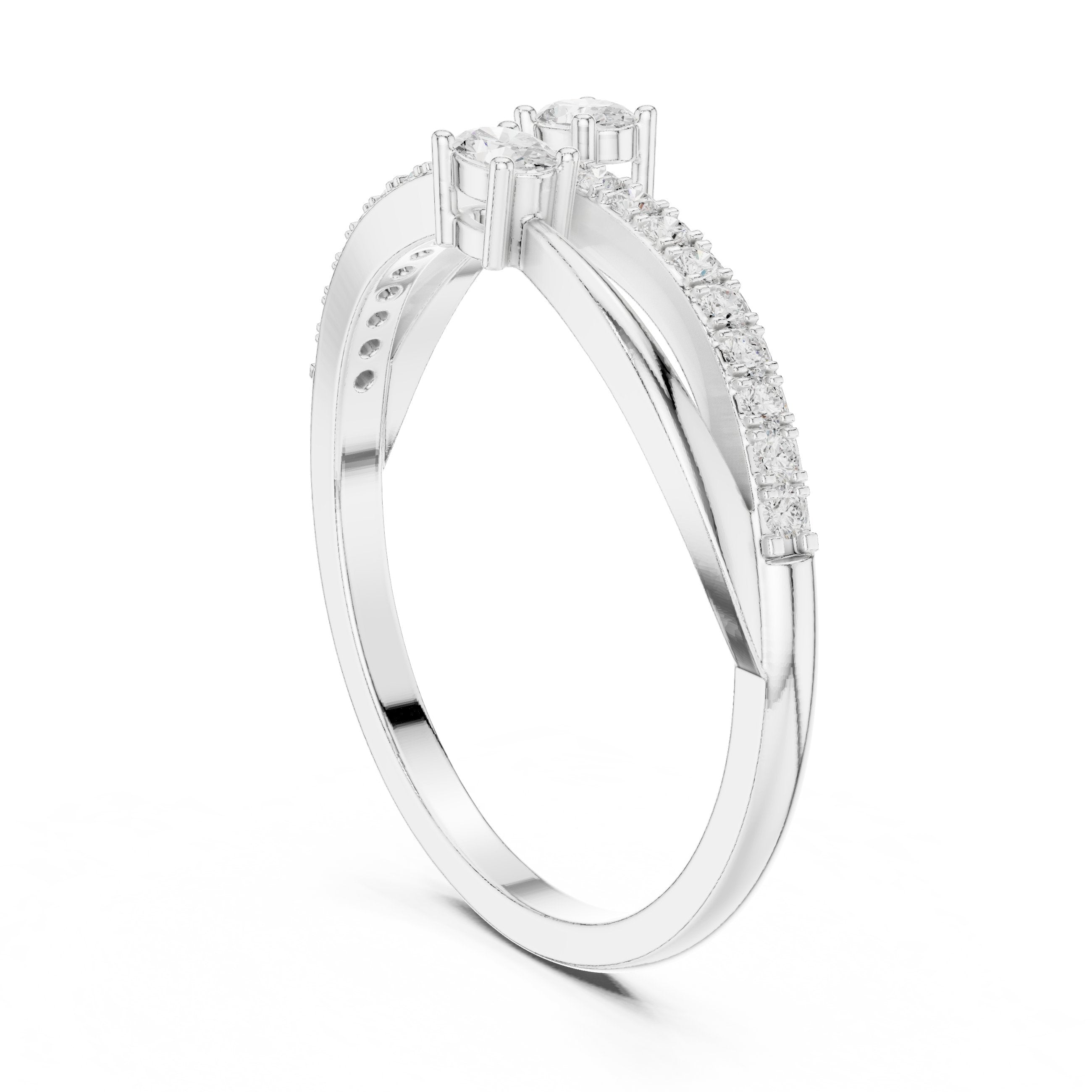 خاتم ألماس التفافي ثنائي الأحجار in White Gold - VYKA Diamonds
