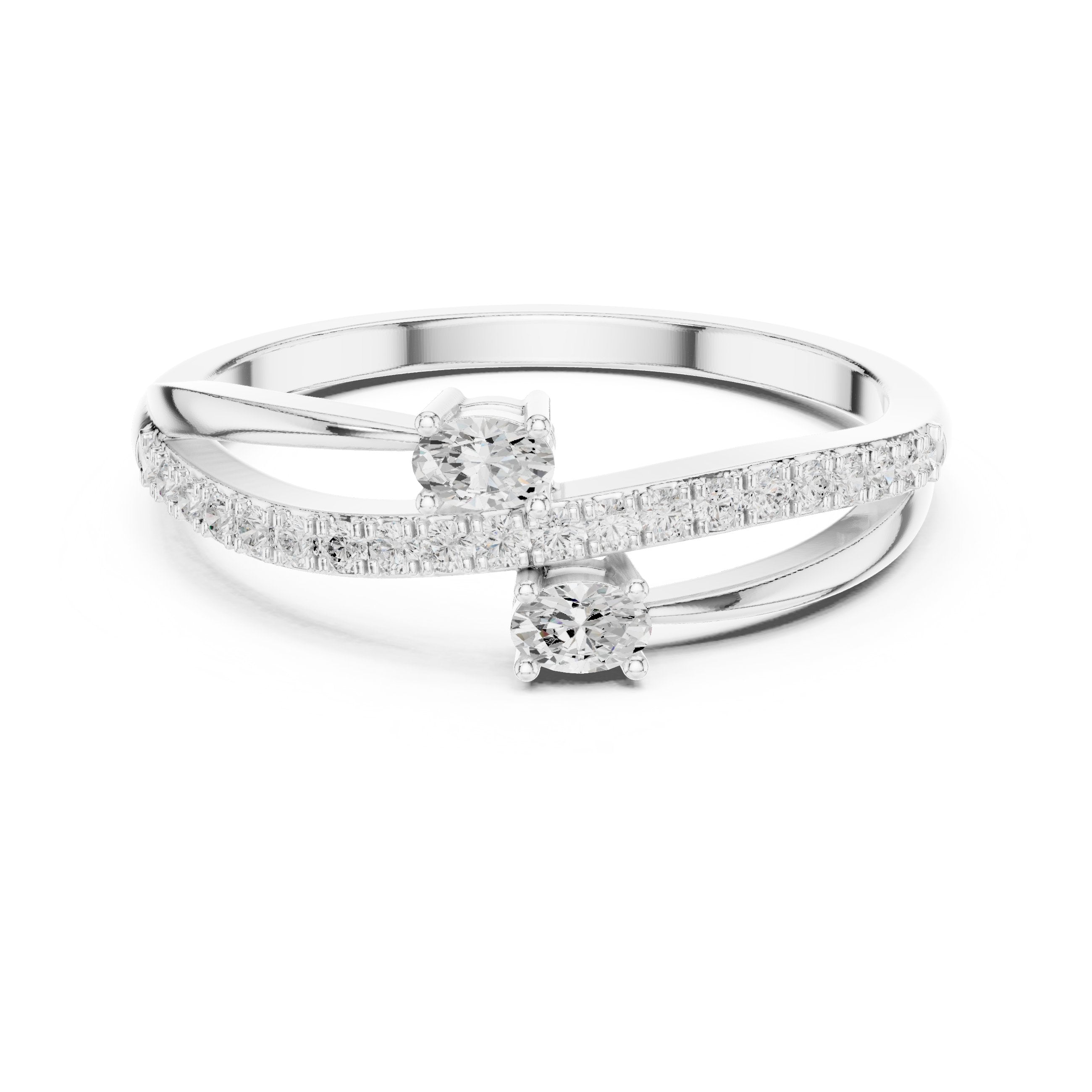خاتم ألماس التفافي ثنائي الأحجار in White Gold - VYKA Diamonds