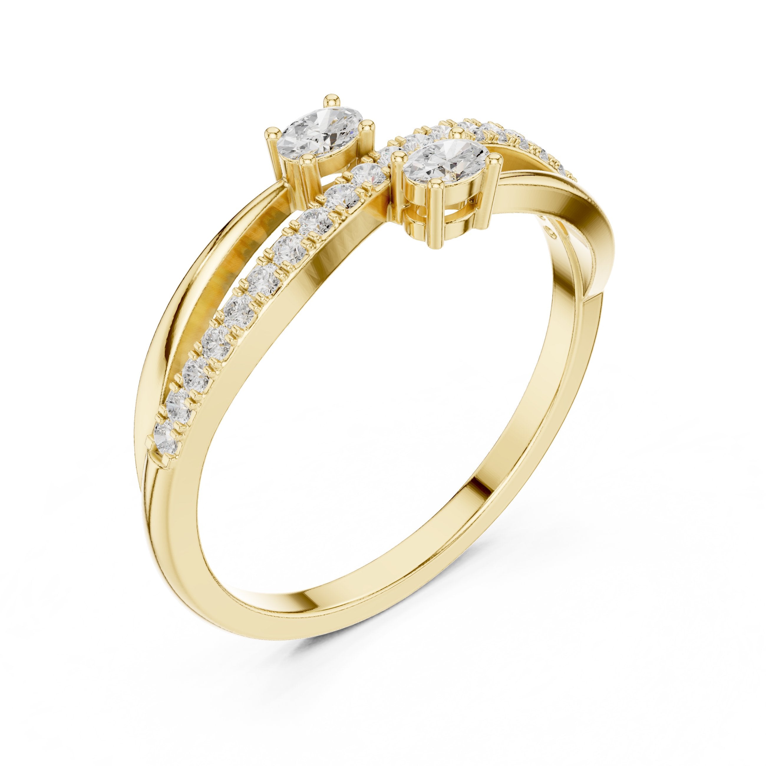 خاتم ألماس التفافي ثنائي الأحجار in Yellow Gold - VYKA Diamonds