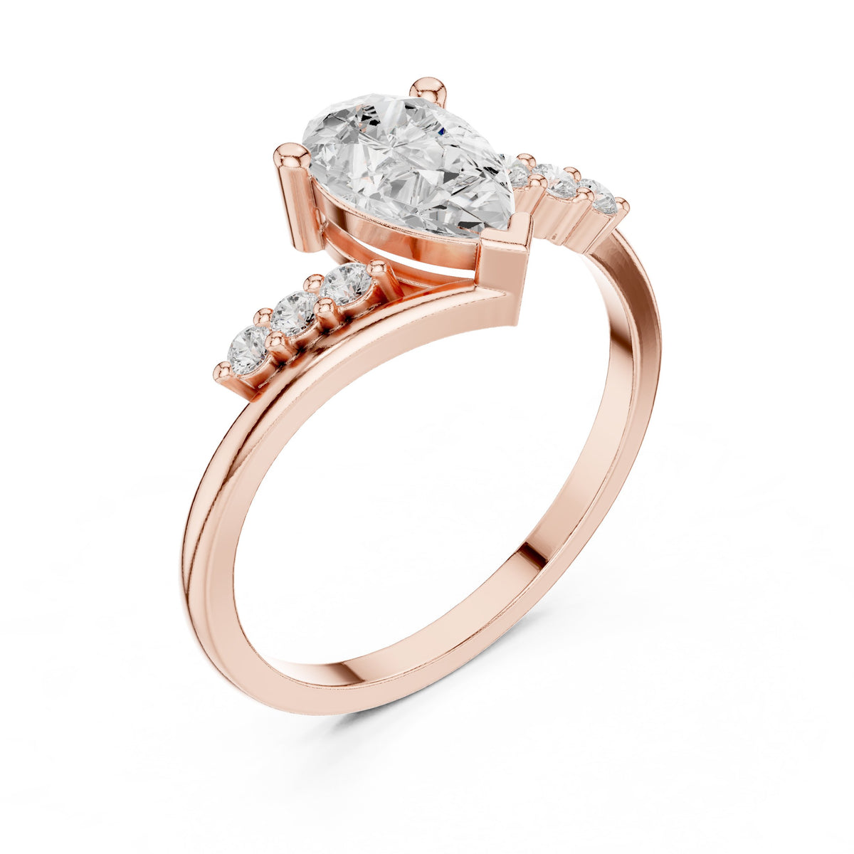 Pear Diamond Halo Engagement Ring with Round Side Accents