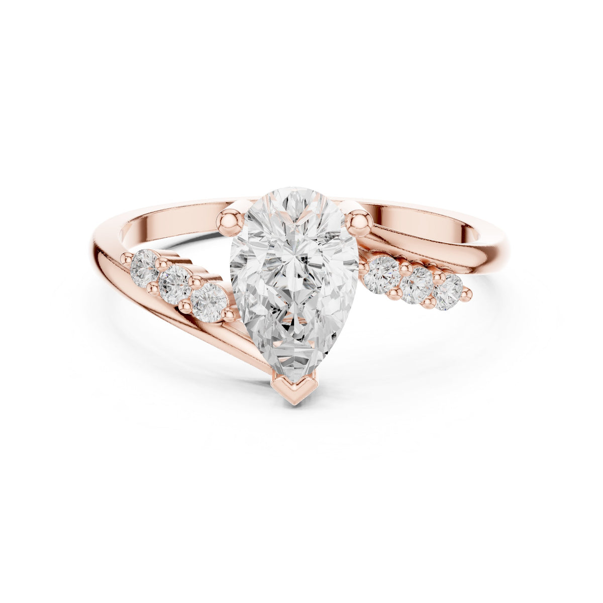 Pear Diamond Halo Engagement Ring with Round Side Accents