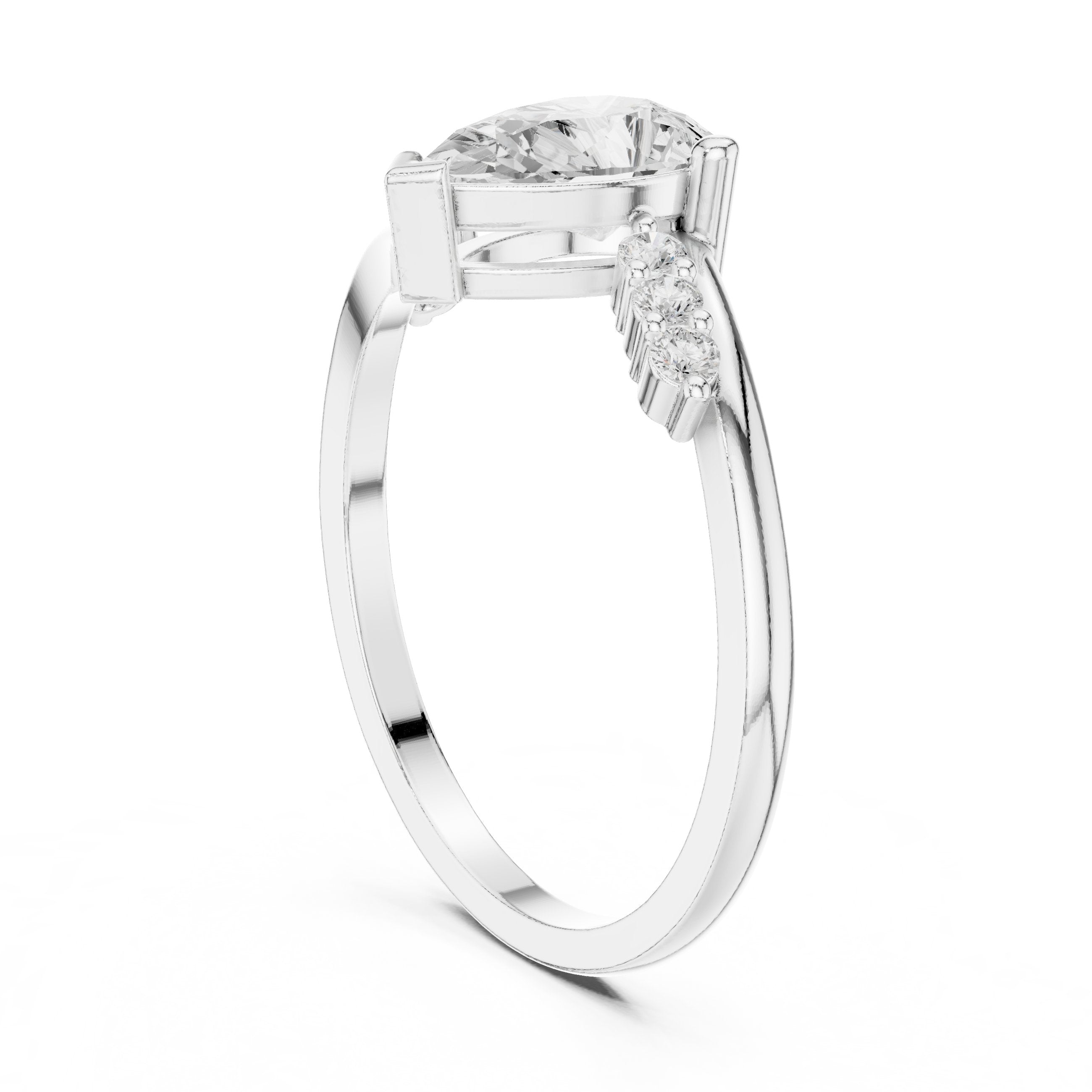 Pear Diamond Halo Engagement Ring with Round Side Accents in White Gold - VYKA Diamonds