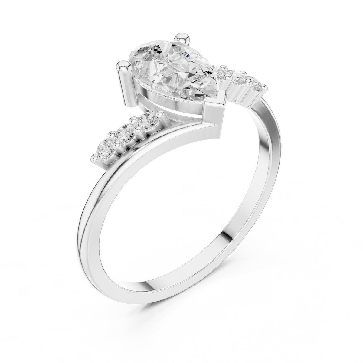Pear Diamond Halo Engagement Ring with Round Side Accents