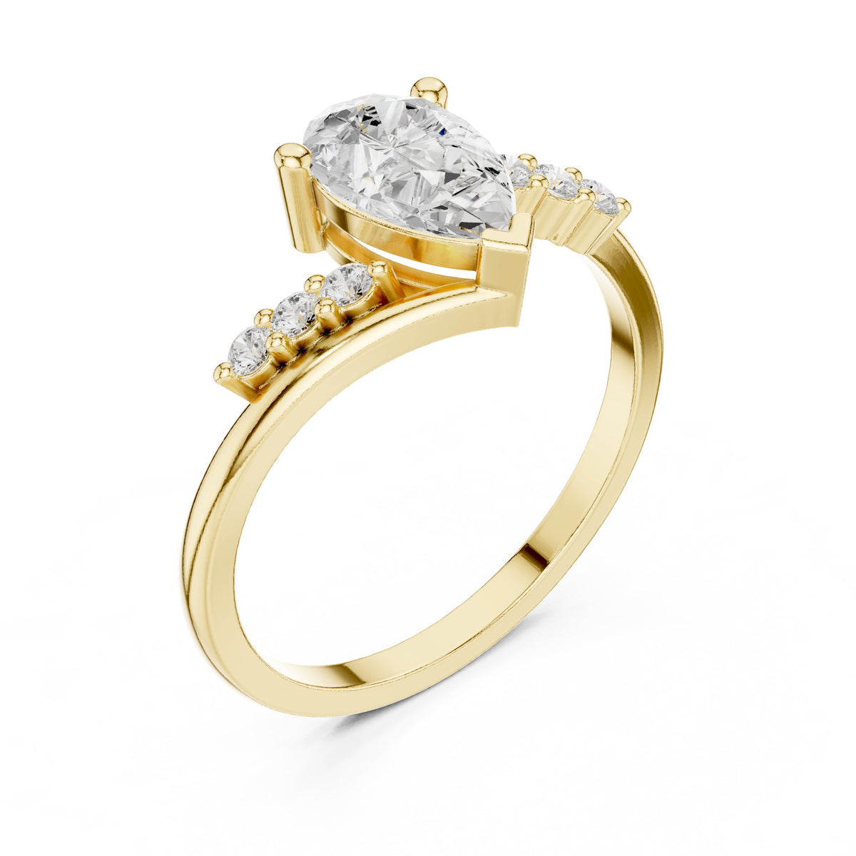 Pear Diamond Halo Engagement Ring with Round Side Accents