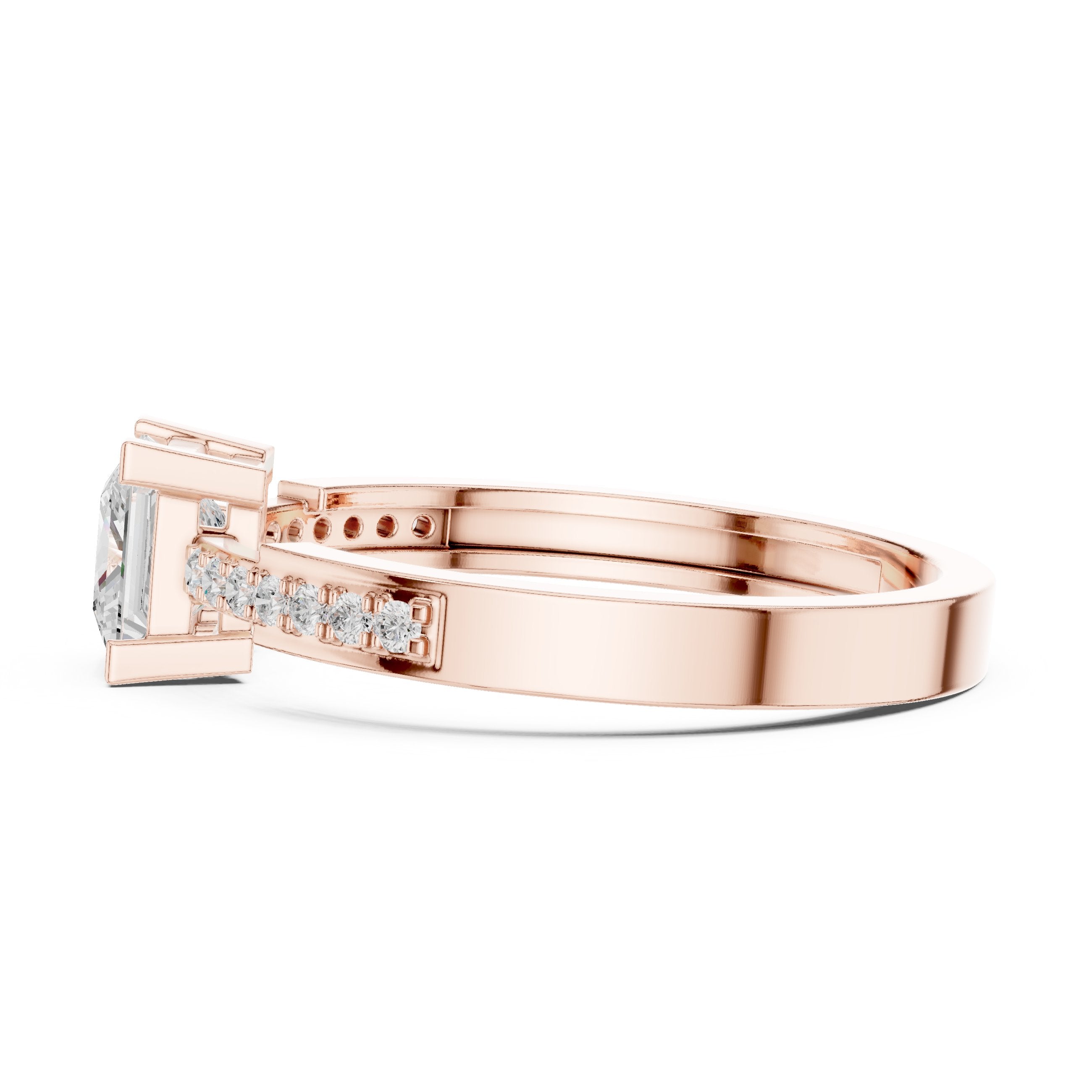 Kite Princess Cut Engagement Ring with Channel Set Band in Rose Gold - VYKA Diamonds