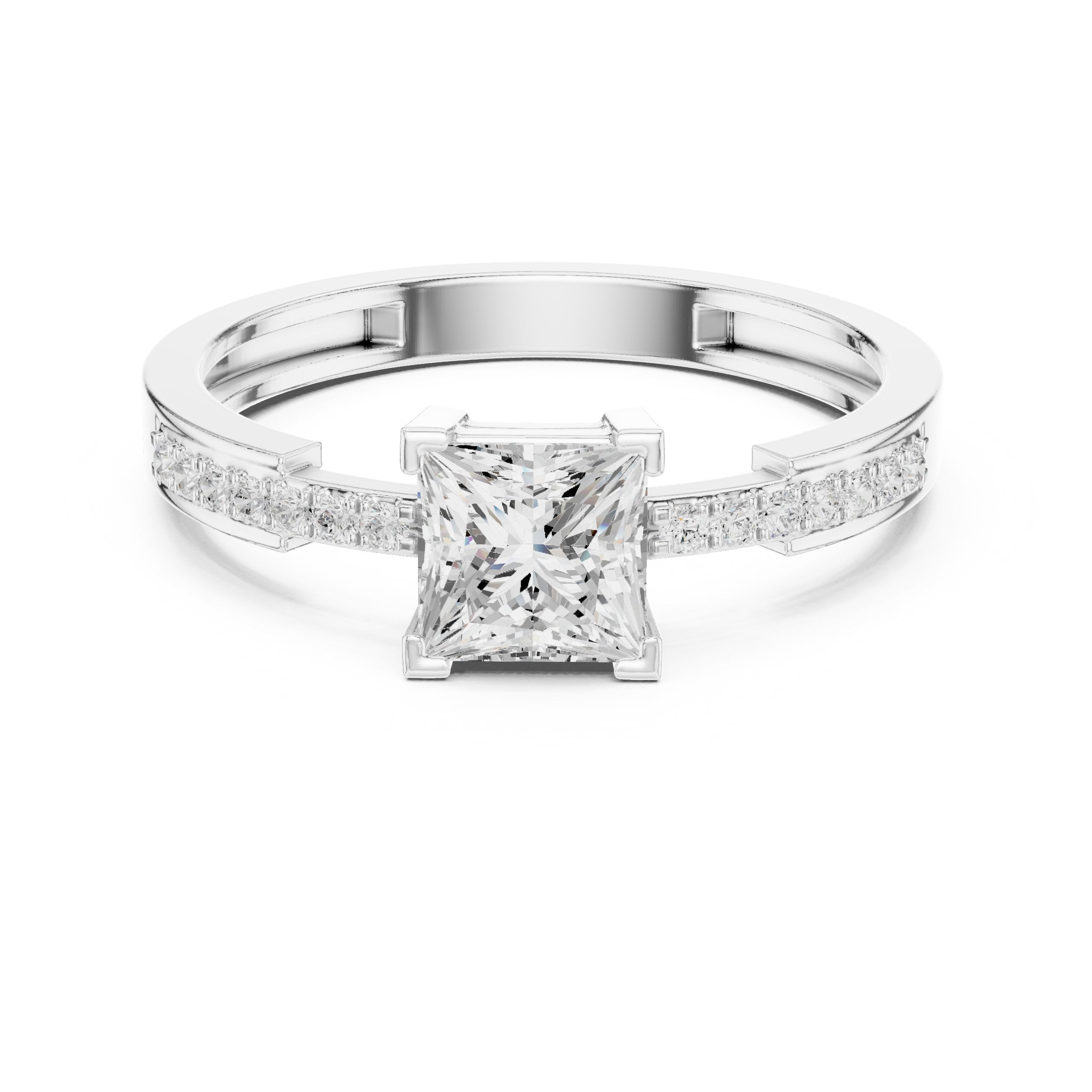 Kite Princess Cut Engagement Ring with Channel Set Band in White Gold - VYKA Diamonds