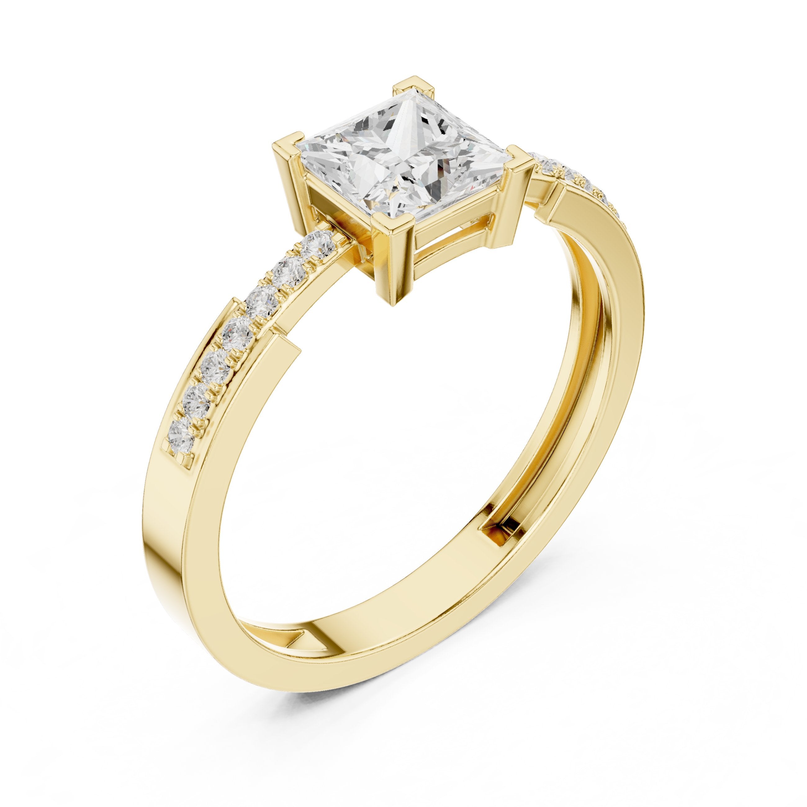 Kite Princess Cut Engagement Ring with Channel Set Band in Yellow Gold - VYKA Diamonds