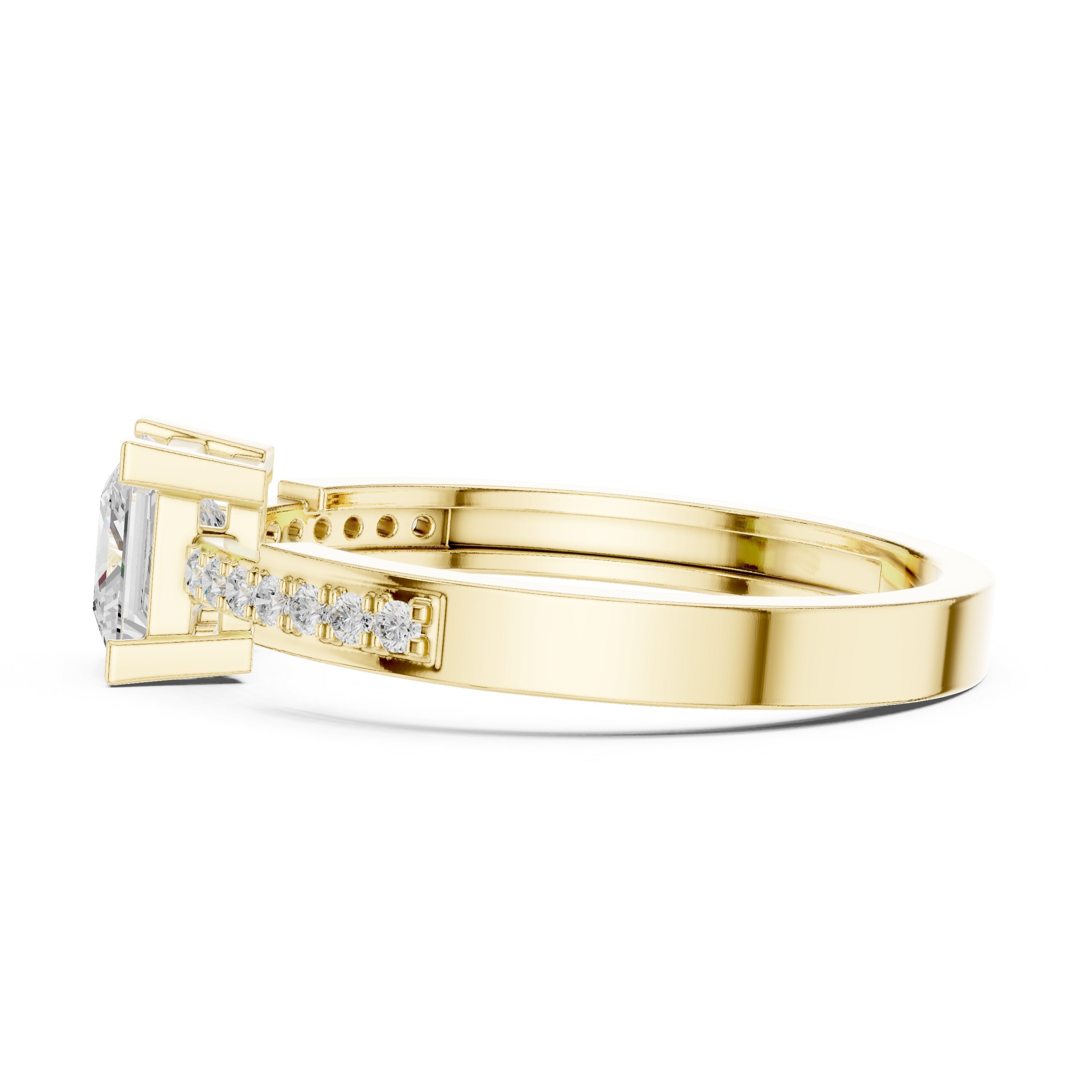 Kite Princess Cut Engagement Ring with Channel Set Band in Yellow Gold - VYKA Diamonds