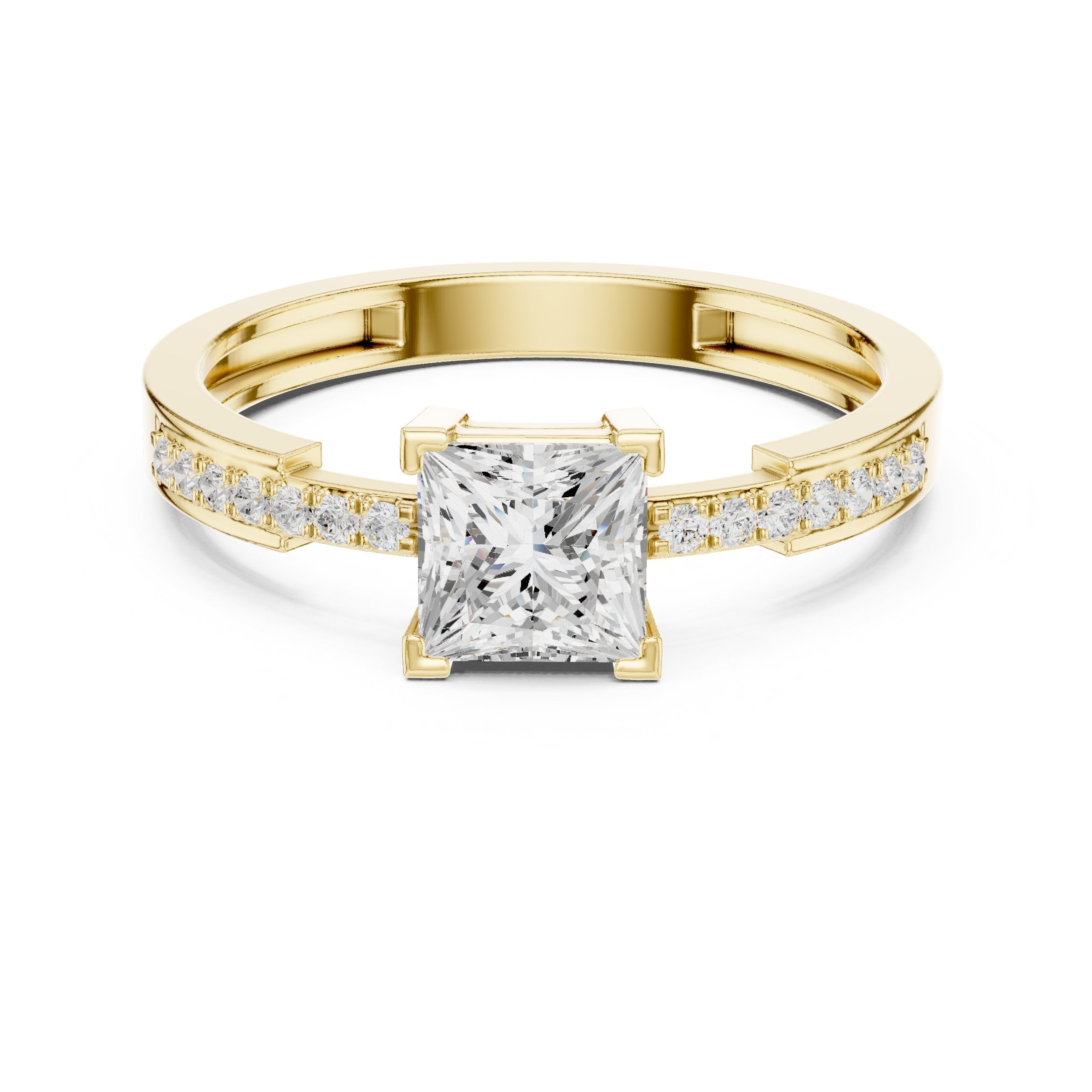 Kite Princess Cut Engagement Ring with Channel Set Band in Yellow Gold - VYKA Diamonds