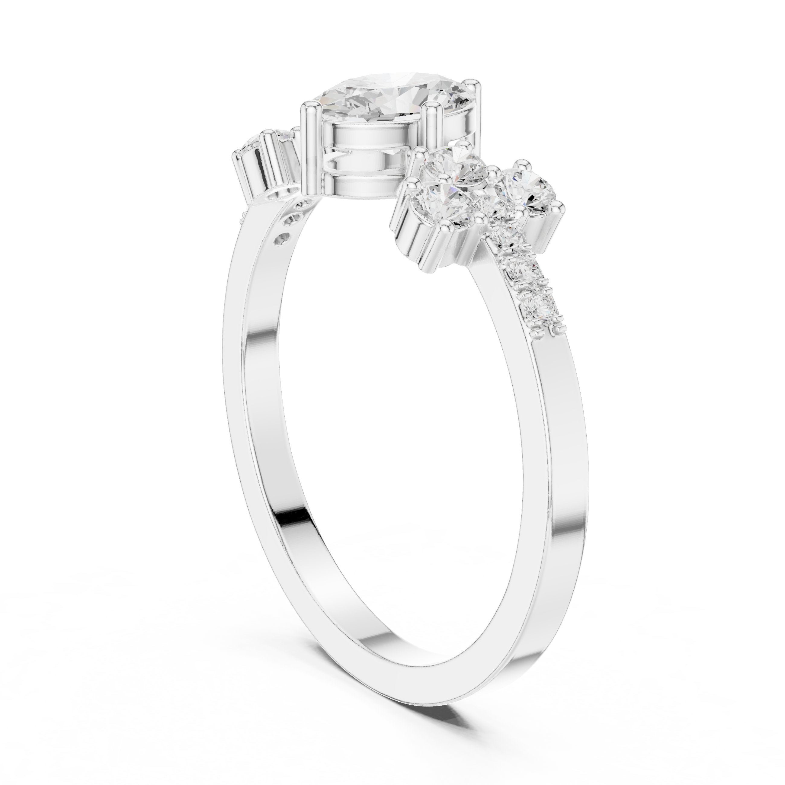 Oval Diamond Engagement Ring with Round Cluster Side Stones in White Gold - VYKA Diamonds