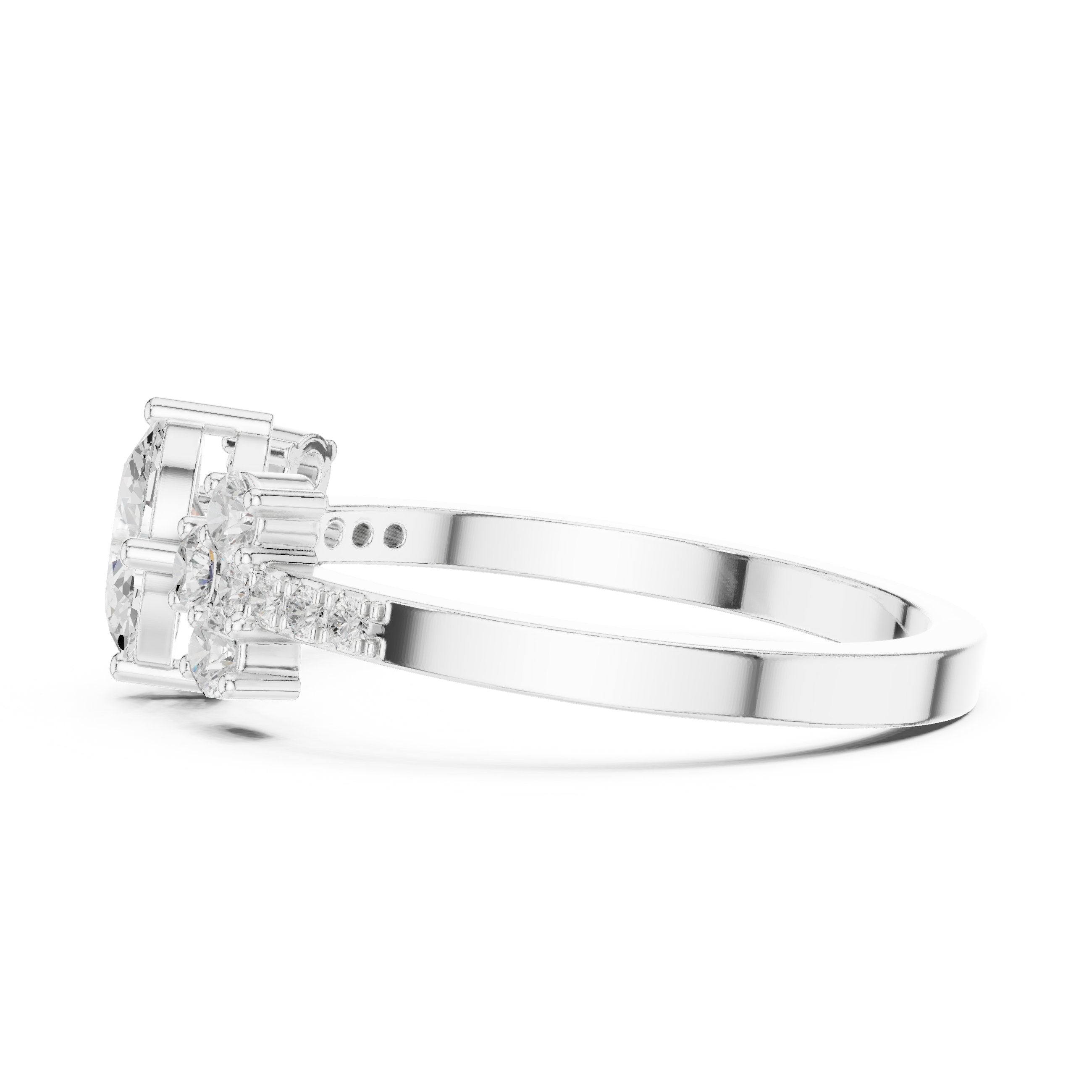 Oval Diamond Engagement Ring with Round Cluster Side Stones in White Gold - VYKA Diamonds