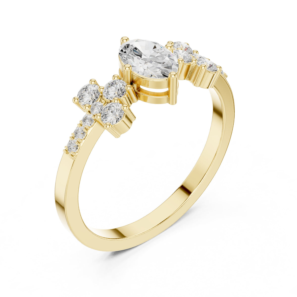 Oval Diamond Engagement Ring with Round Cluster Side Stones
