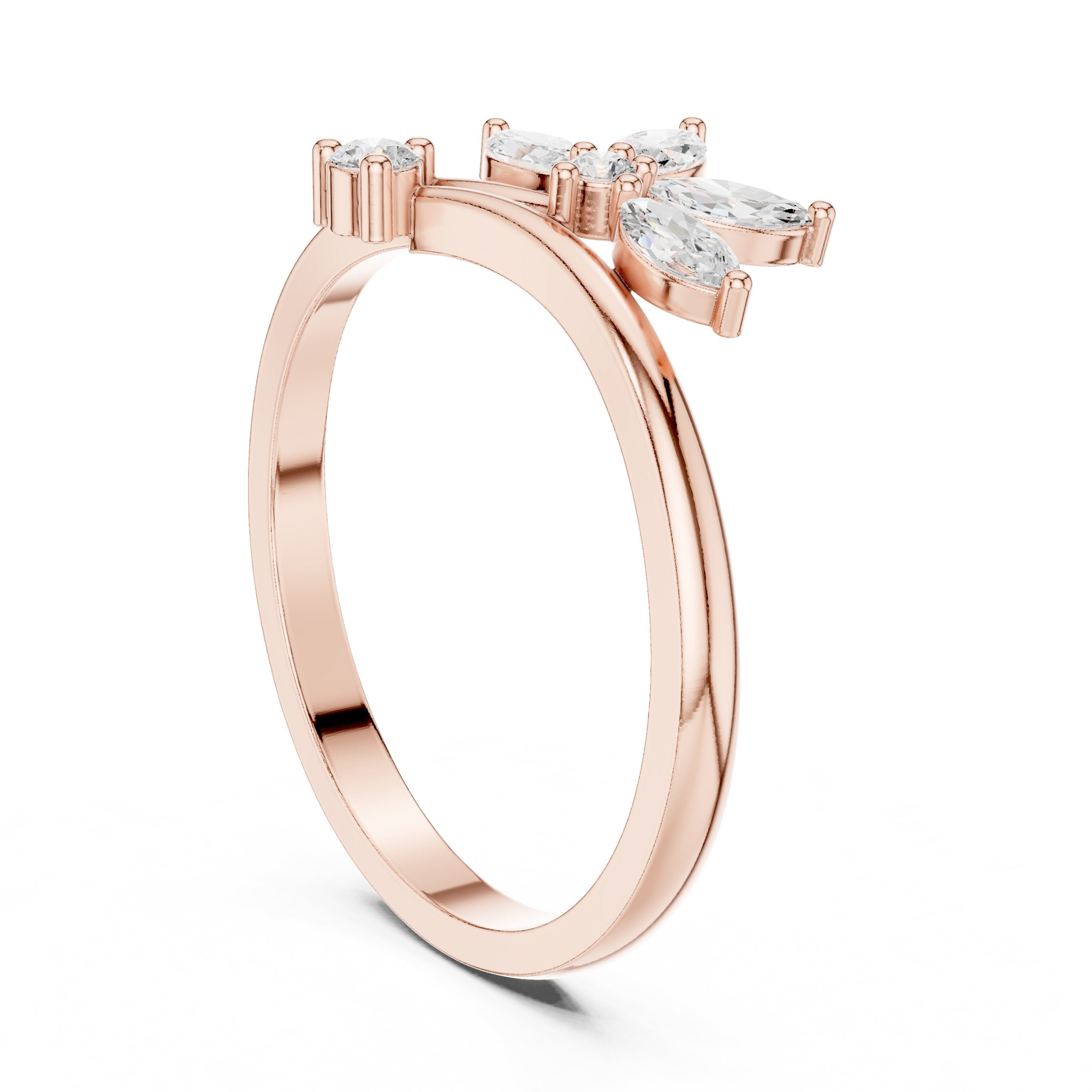 Marquise Floral Cluster Bypass Diamond Ring in Rose Gold - VYKA Diamonds
