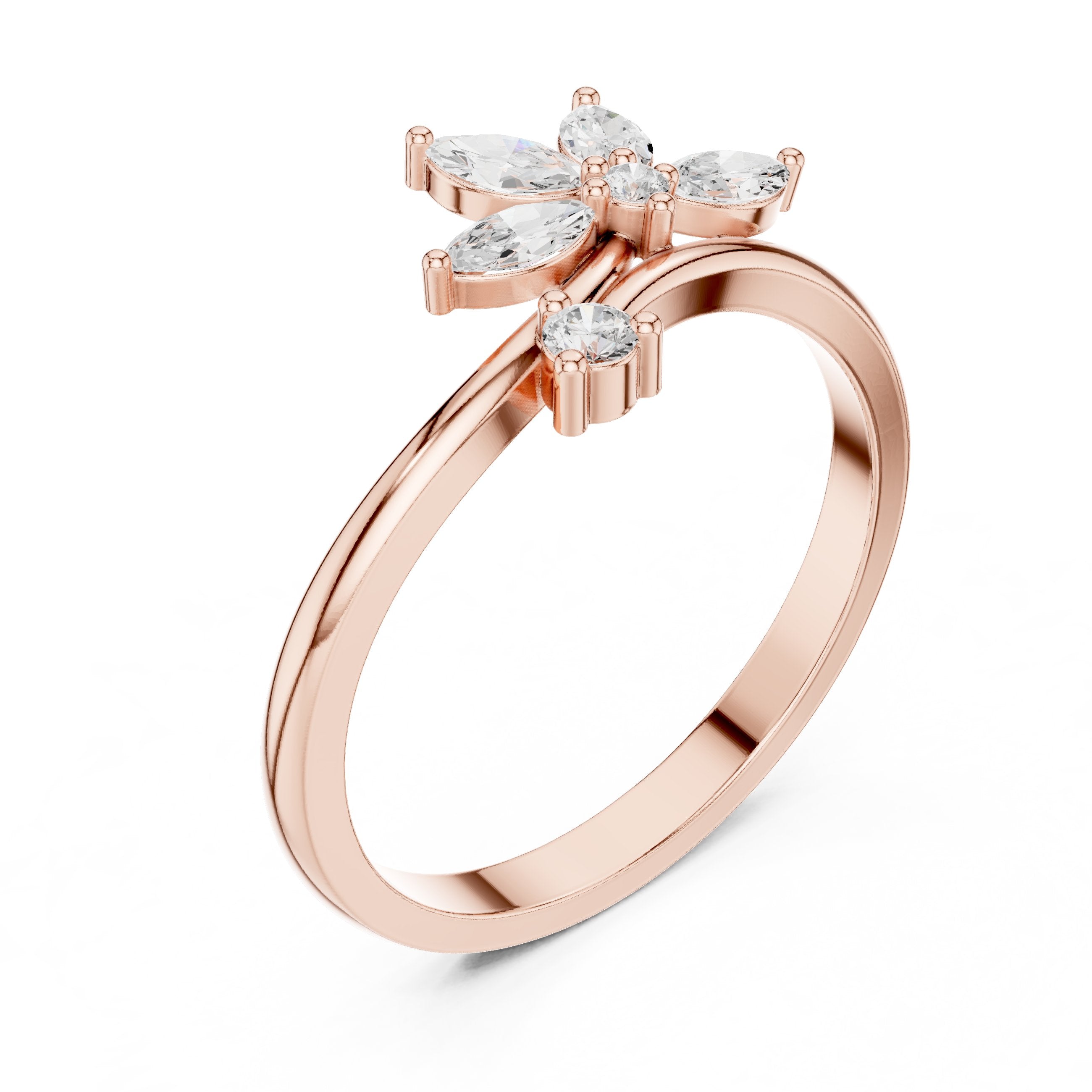 Marquise Floral Cluster Bypass Diamond Ring in Rose Gold - VYKA Diamonds