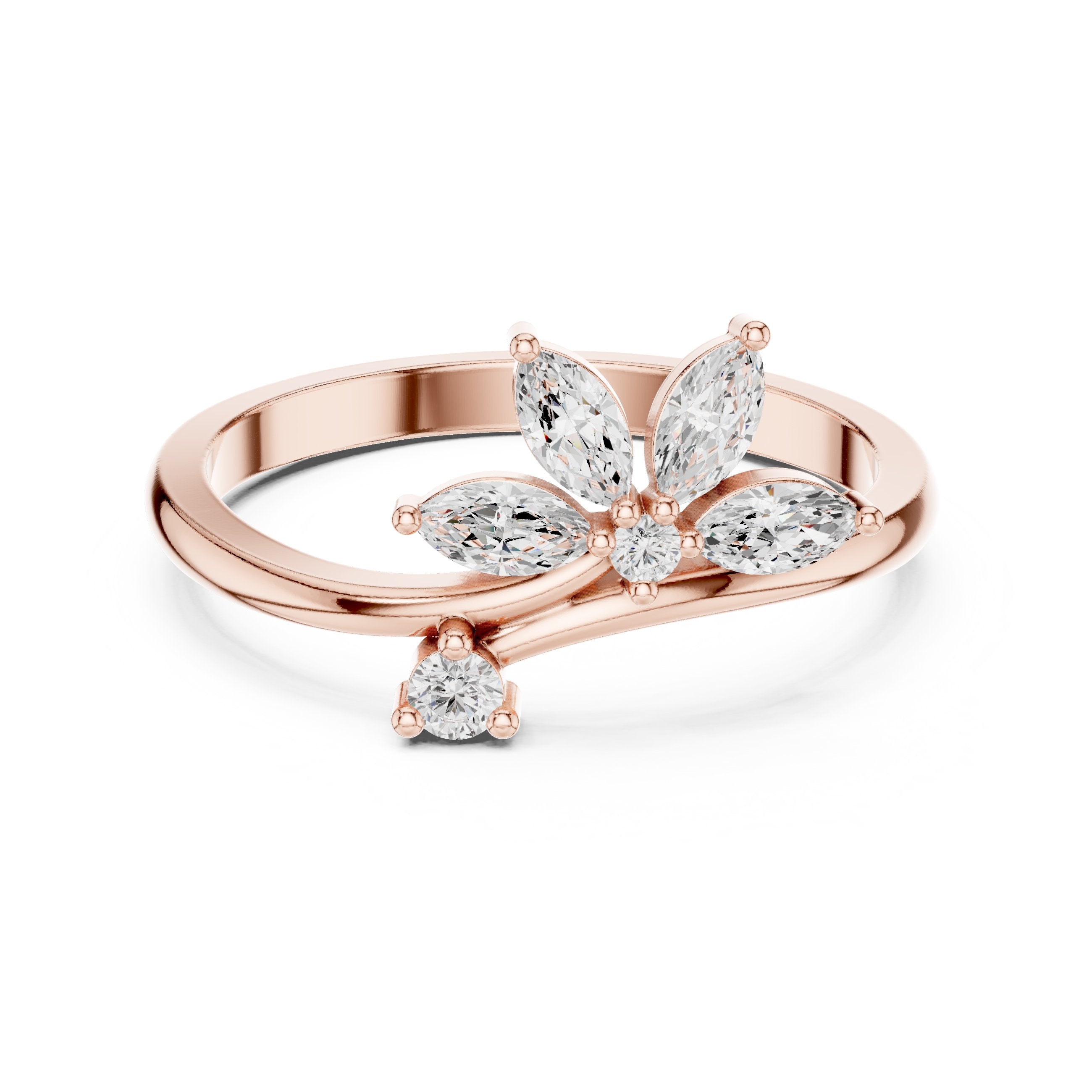 Marquise Floral Cluster Bypass Diamond Ring in Rose Gold - VYKA Diamonds