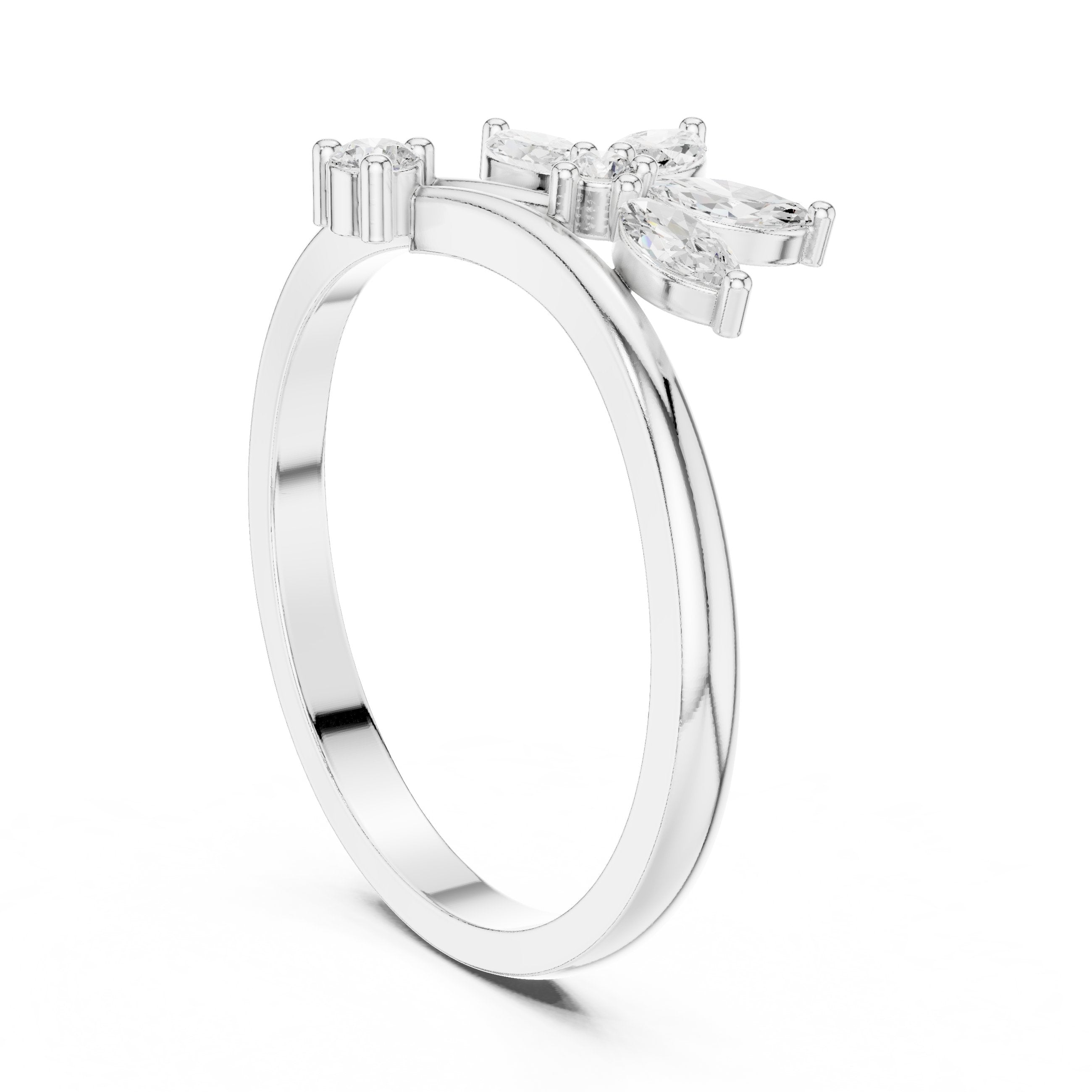 Marquise Floral Cluster Bypass Diamond Ring in White Gold - VYKA Diamonds