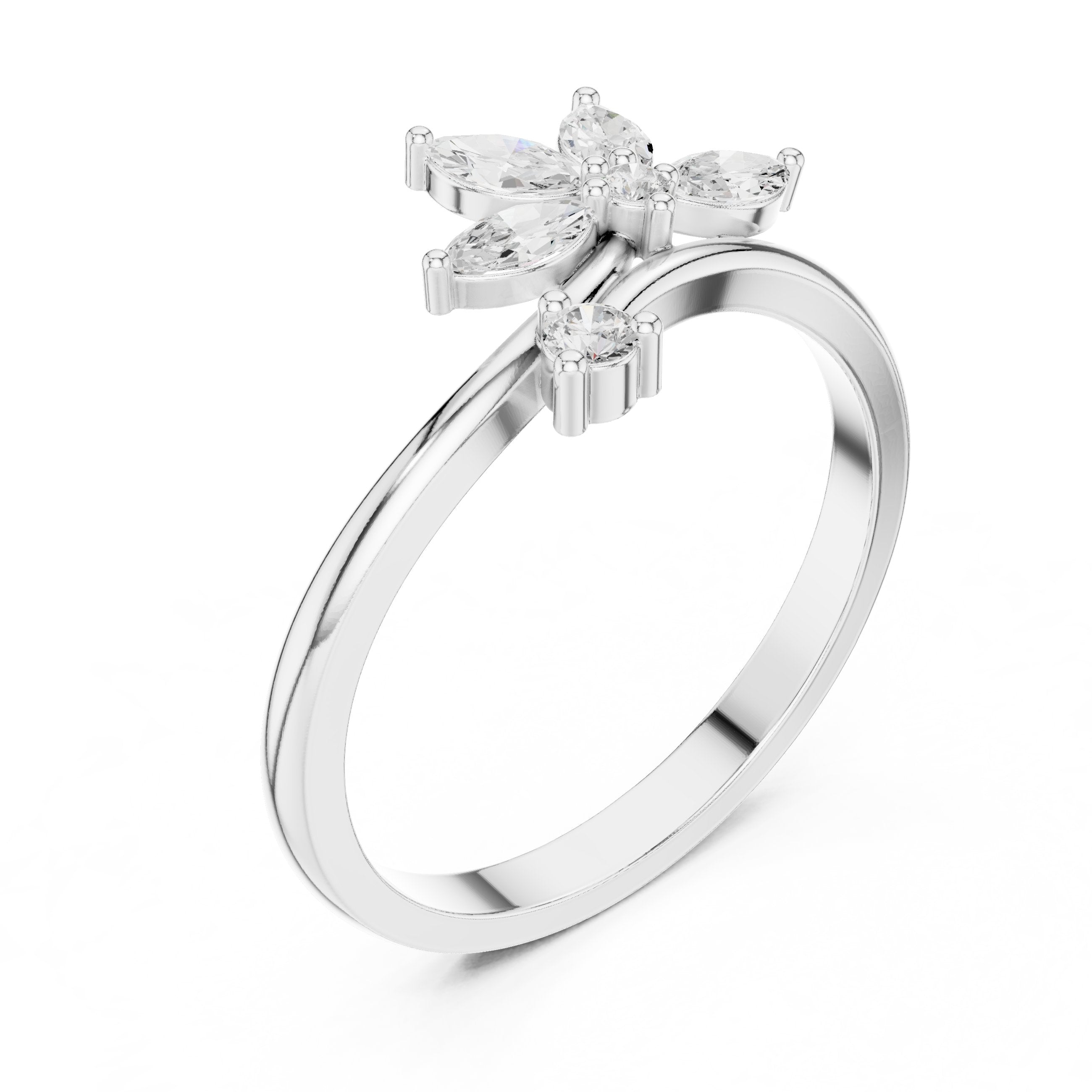 Marquise Floral Cluster Bypass Diamond Ring in White Gold - VYKA Diamonds