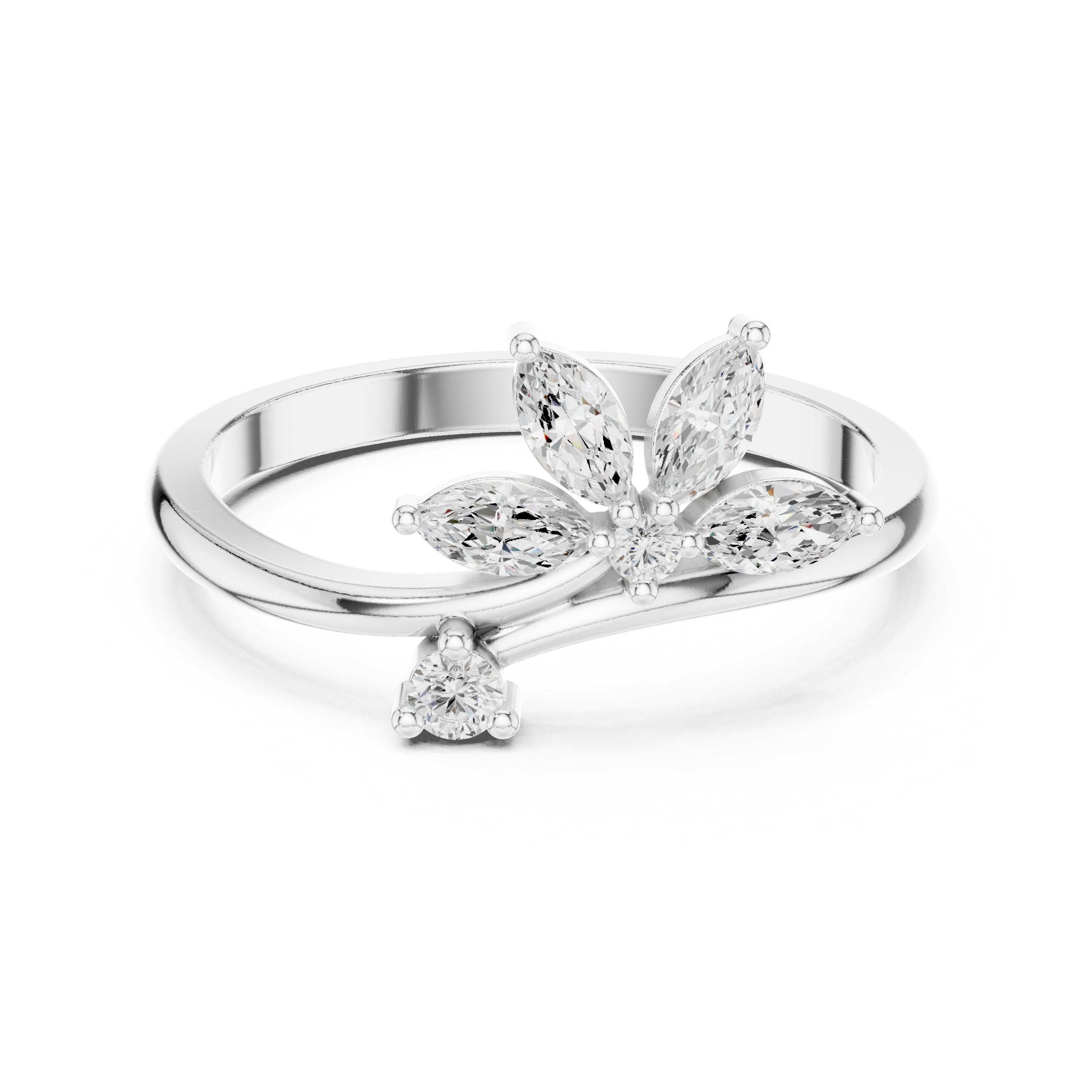 Marquise Floral Cluster Bypass Diamond Ring in White Gold - VYKA Diamonds