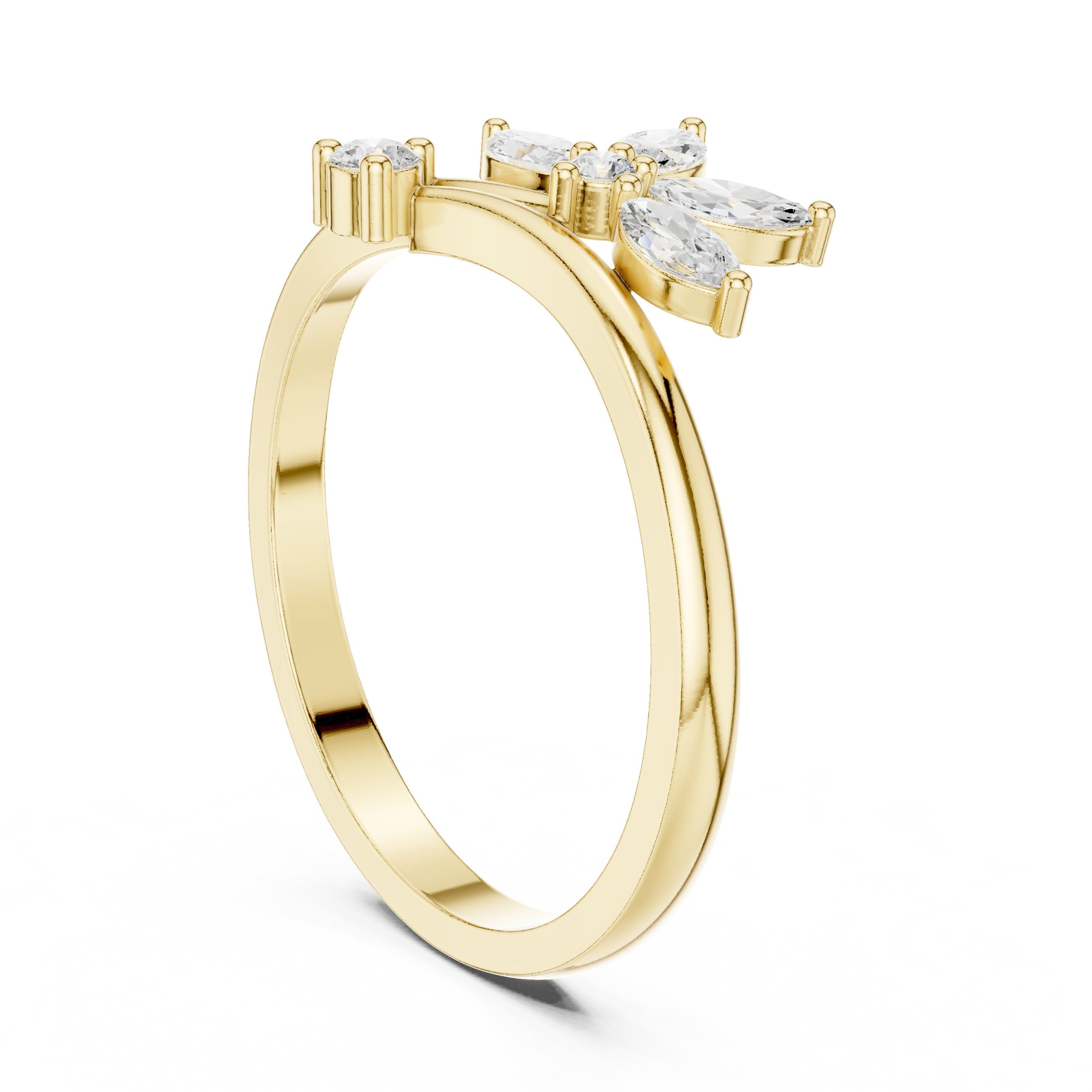 Marquise Floral Cluster Bypass Diamond Ring in Yellow Gold - VYKA Diamonds