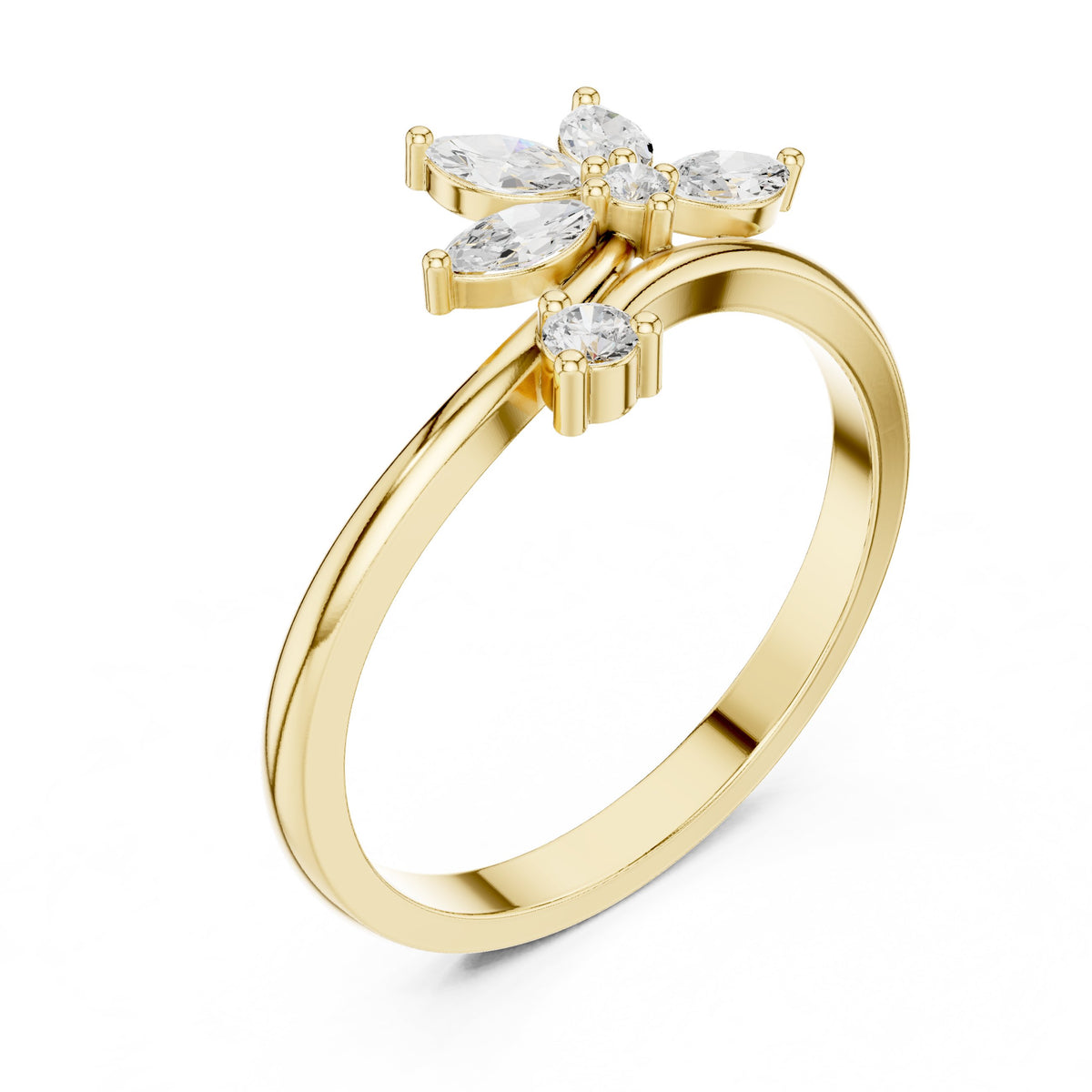 Marquise Floral Cluster Bypass Diamond Ring