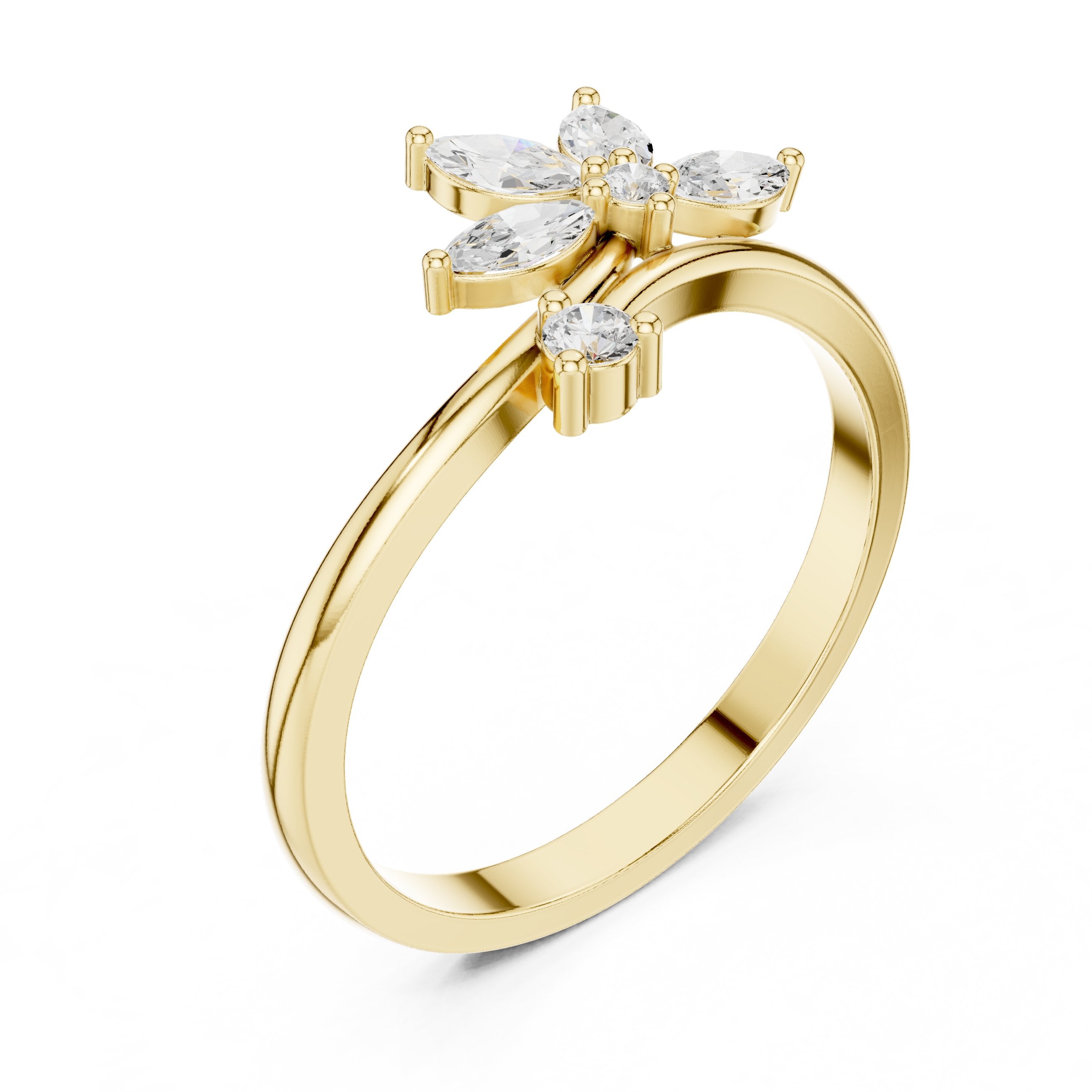 Marquise Floral Cluster Bypass Diamond Ring in Yellow Gold - VYKA Diamonds