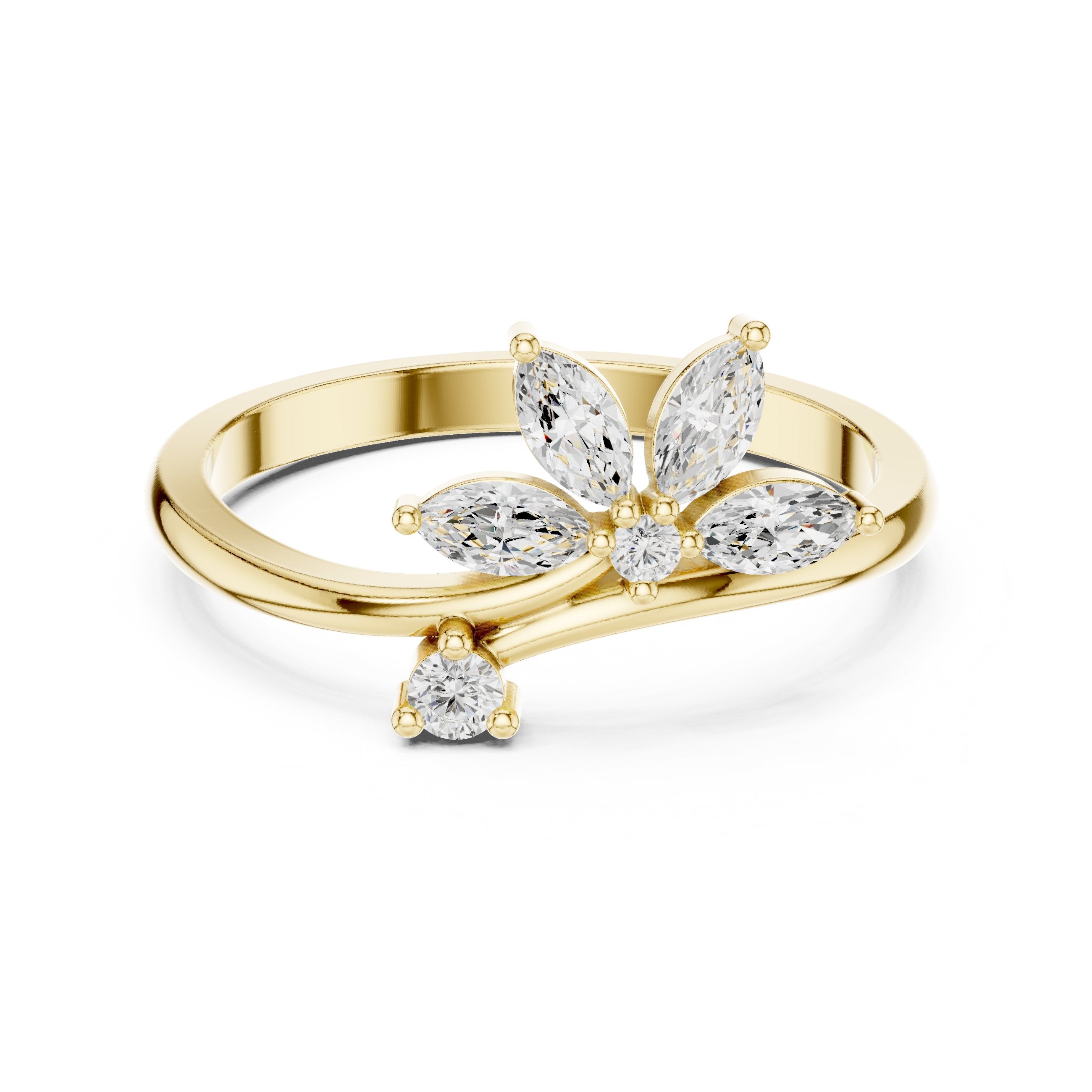 Marquise Floral Cluster Bypass Diamond Ring in Yellow Gold - VYKA Diamonds
