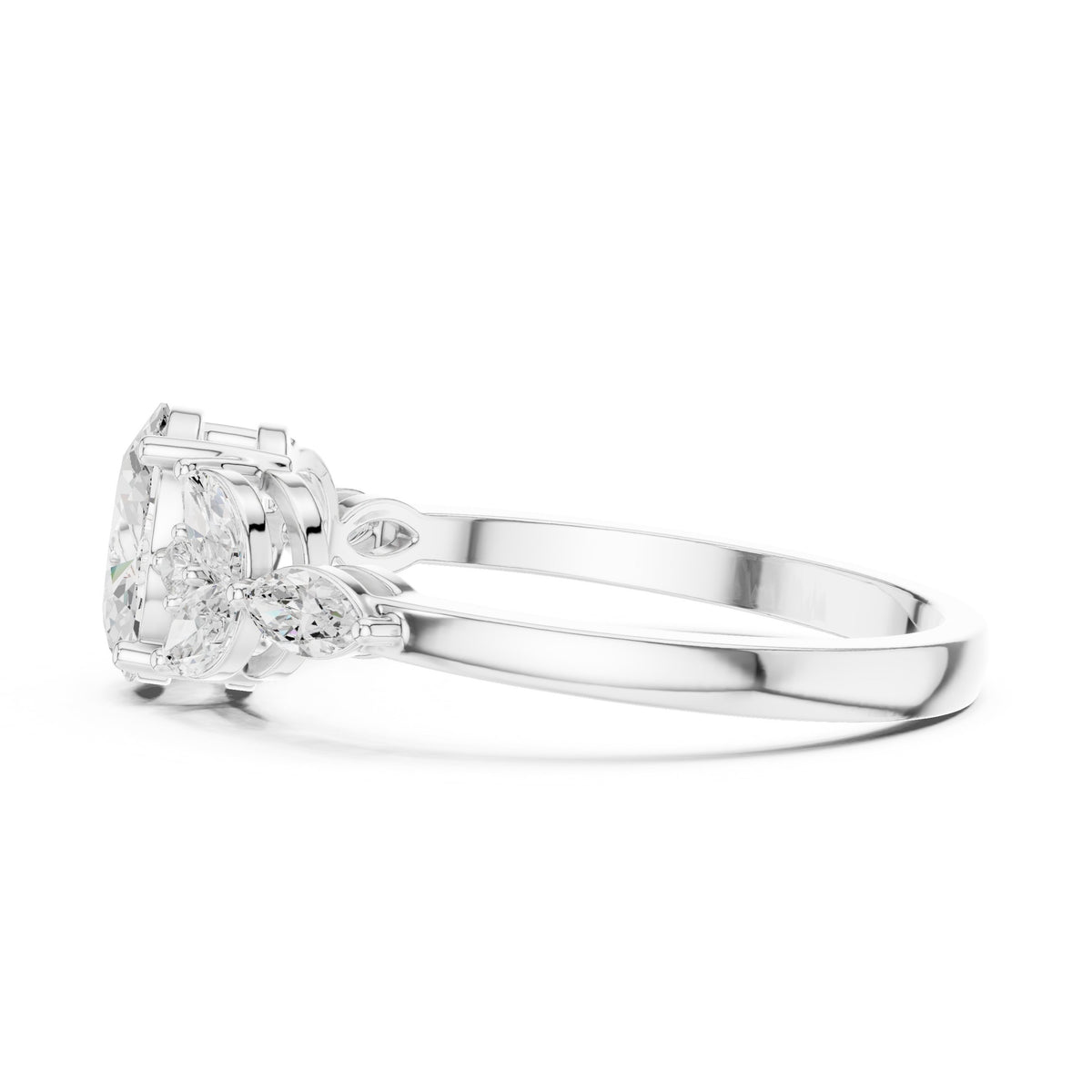 Oval Diamond Engagement Ring with Marquise Sides and Round Accents