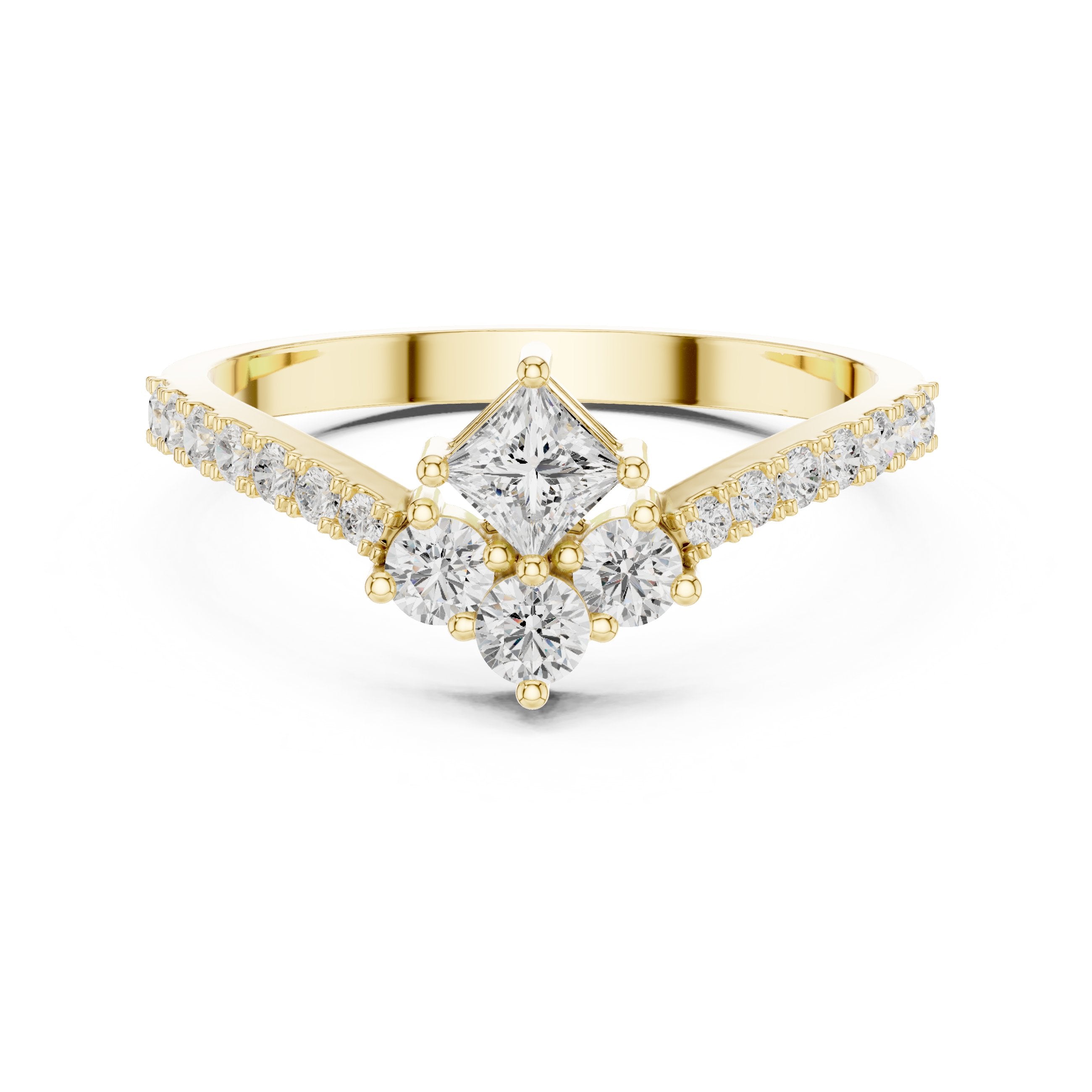 Pristine Princess Cut Diamond Engagement Ring in Yellow Gold - VYKA Diamonds