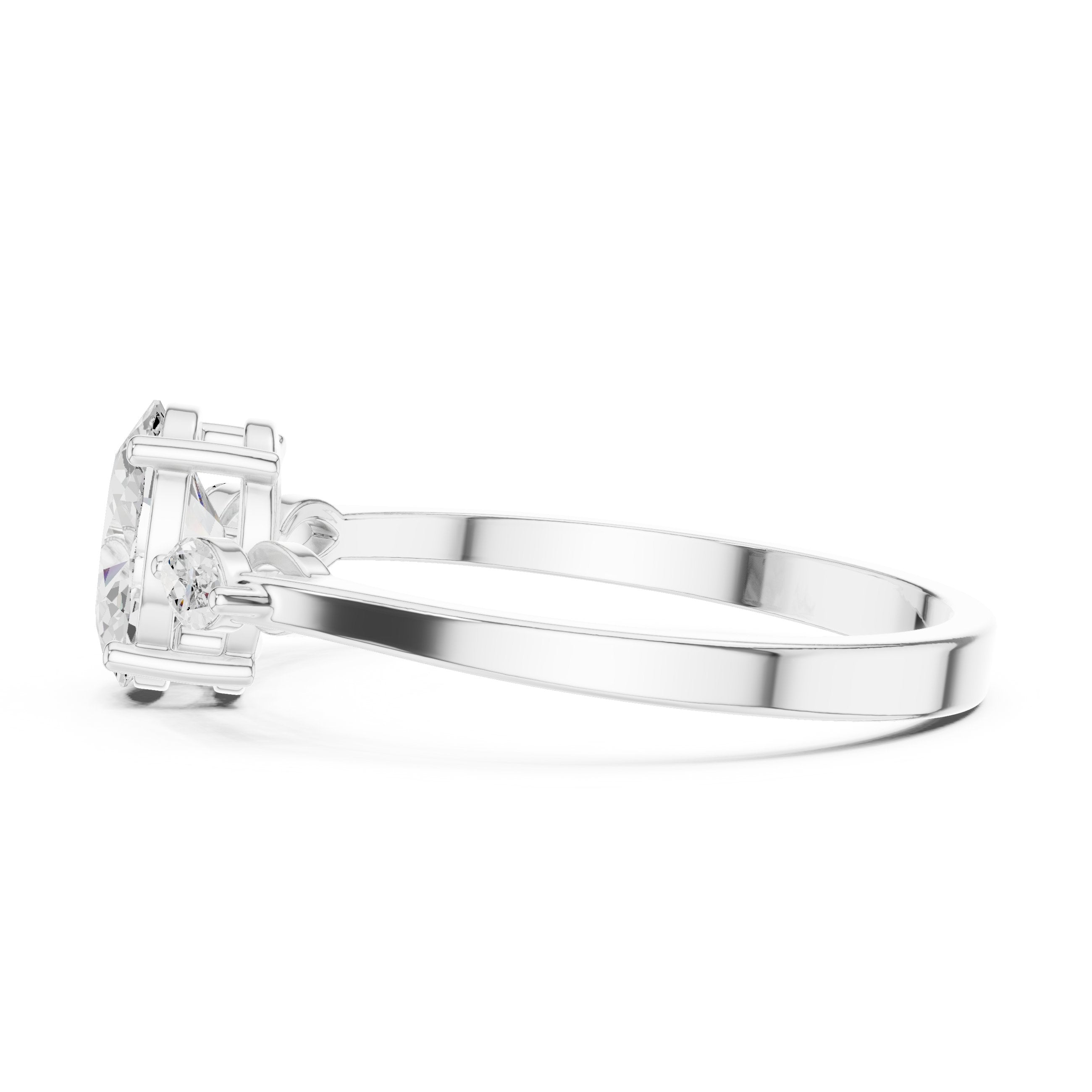 Oval Diamond Three Stone Engagement Ring with Marquise Sides in White Gold - VYKA Diamonds