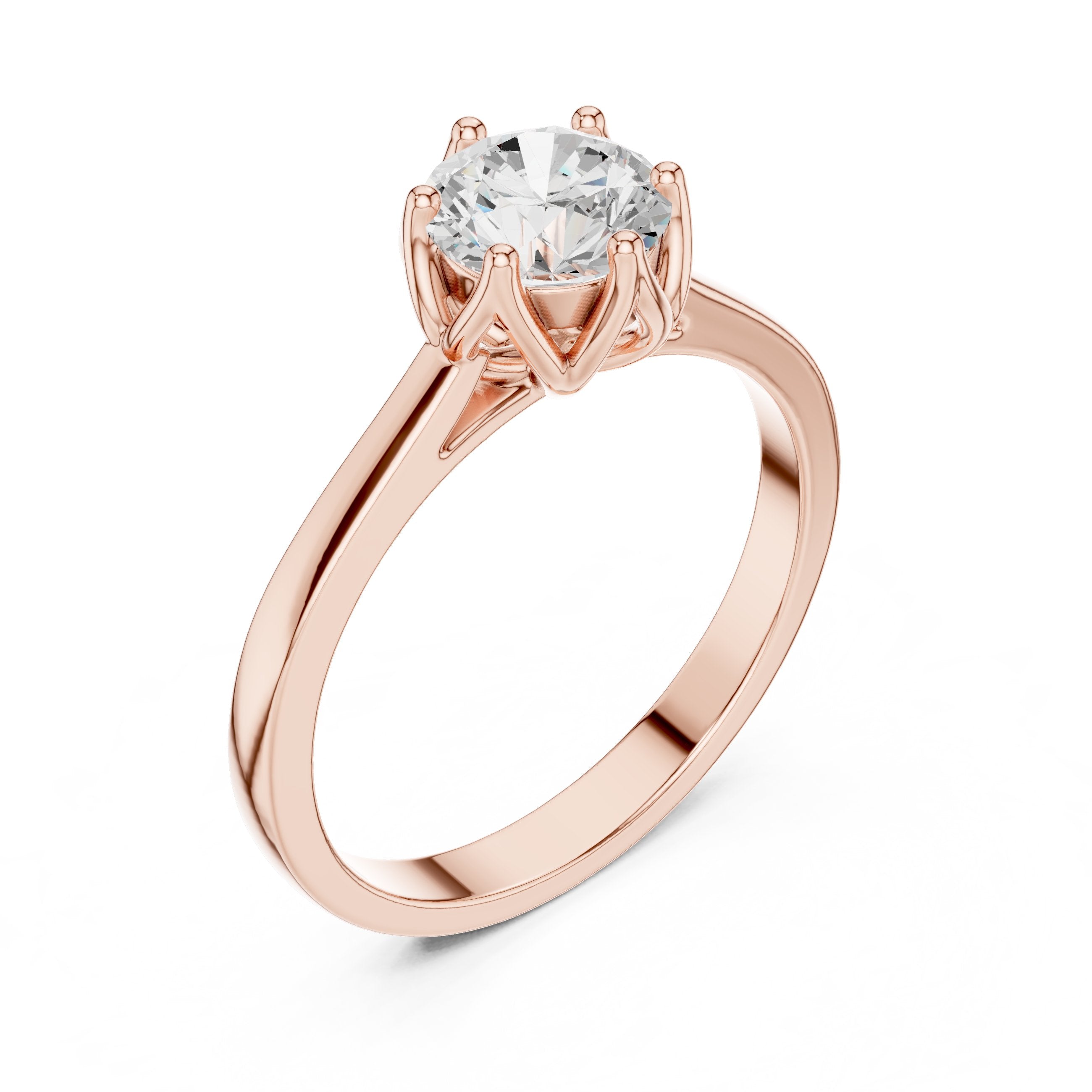 خاتم خطوبة سوليتير ألماس مستدير سداسي الكباسات in Rose Gold - VYKA Diamonds