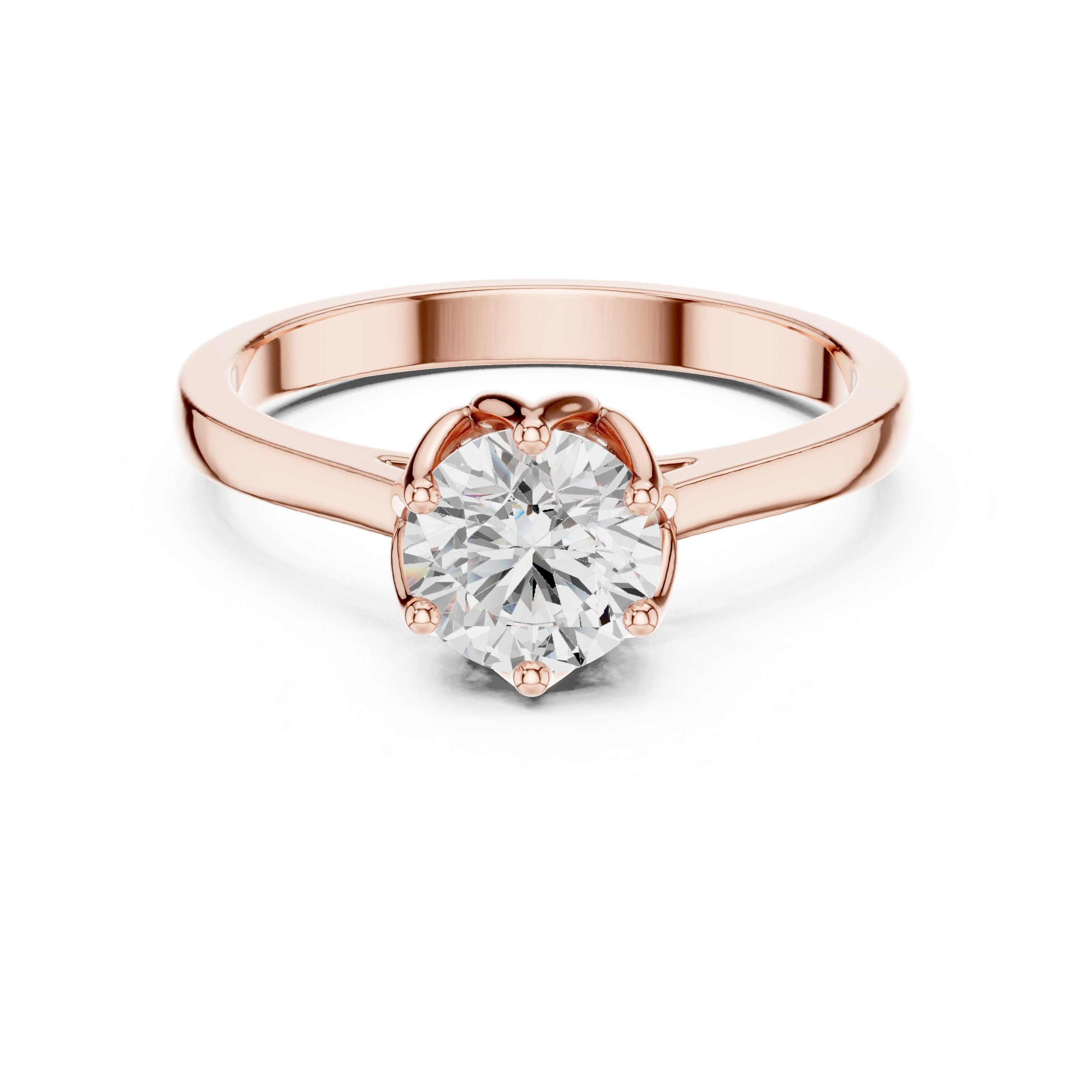 خاتم خطوبة سوليتير ألماس مستدير سداسي الكباسات in Rose Gold - VYKA Diamonds