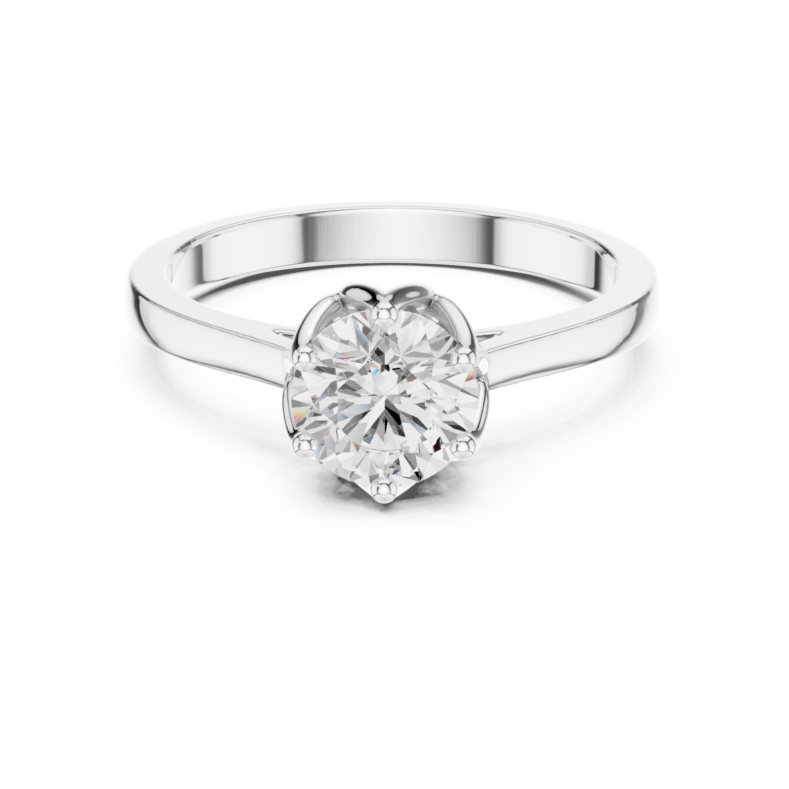 خاتم خطوبة سوليتير ألماس مستدير سداسي الكباسات in White Gold - VYKA Diamonds