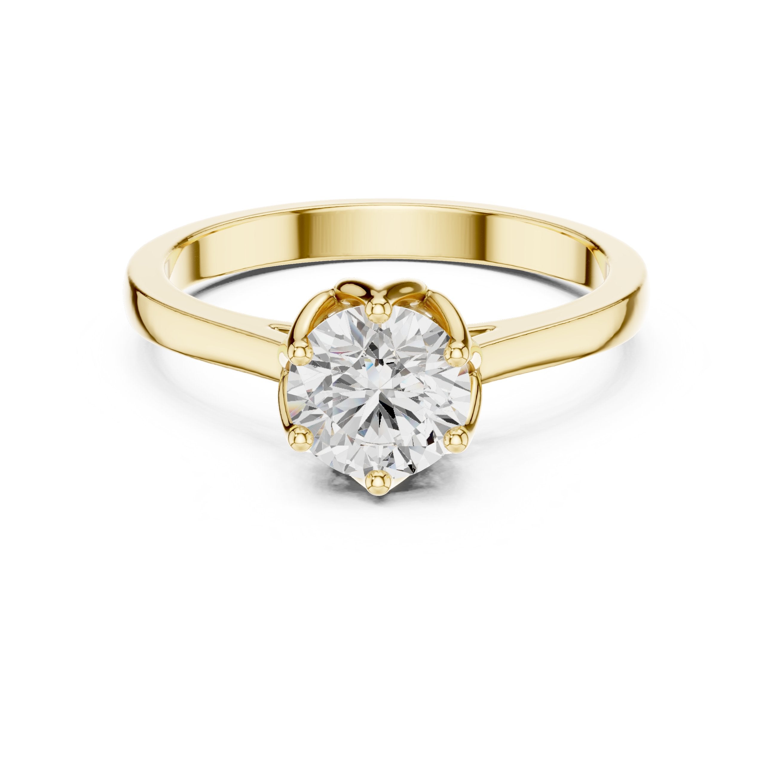 خاتم خطوبة سوليتير ألماس مستدير سداسي الكباسات in Yellow Gold - VYKA Diamonds