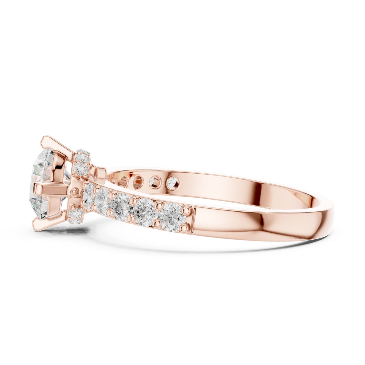 Round Diamond Engagement Ring with Round Side Accents and Pavé Band