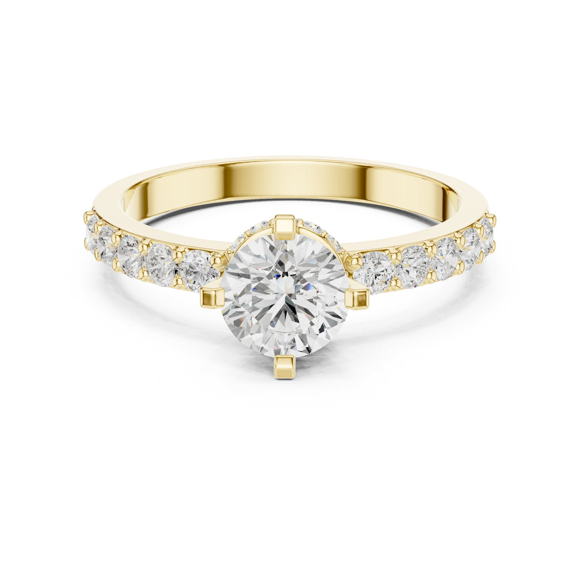 Round Diamond Engagement Ring with Round Side Accents and Pavé Band