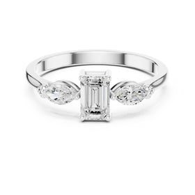 Emerald and Marquise Three Stone Diamond Engagement Ring
