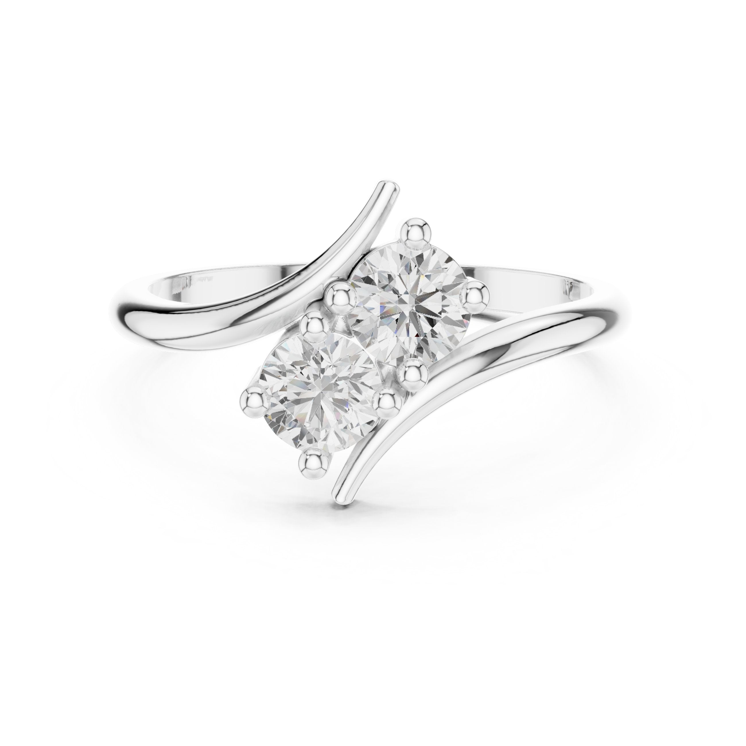 Two Stone Bypass Engagement Ring in White Gold - VYKA Diamonds