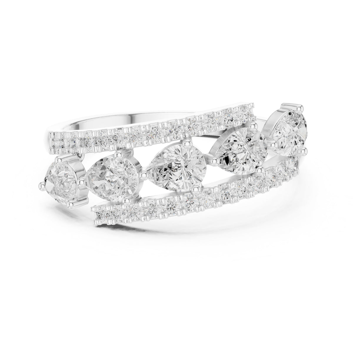 Signature Pear.                                  Pear and Round Diamond Band.