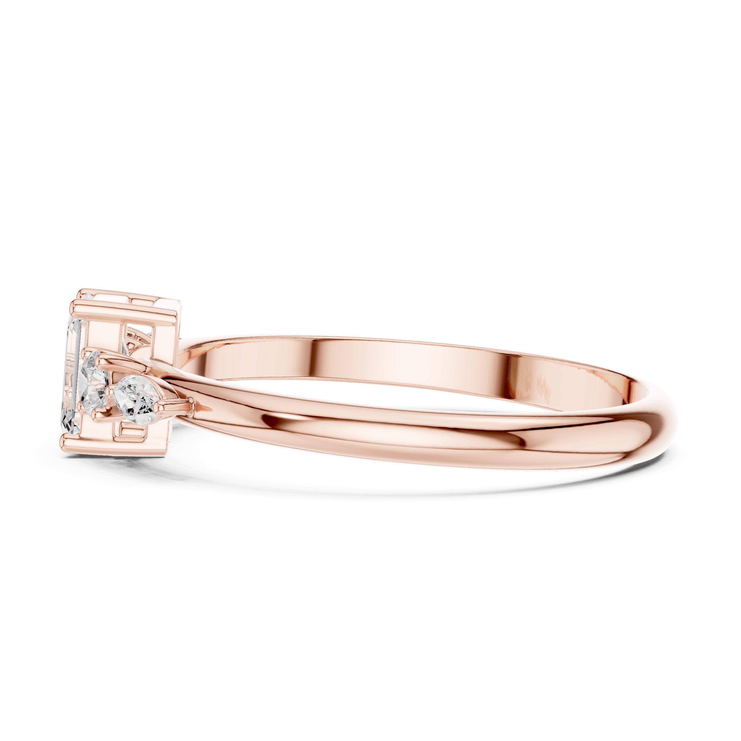 Emerald Cut with Mixed Shape Side Stones Diamond Ring in Rose Gold - VYKA Diamonds