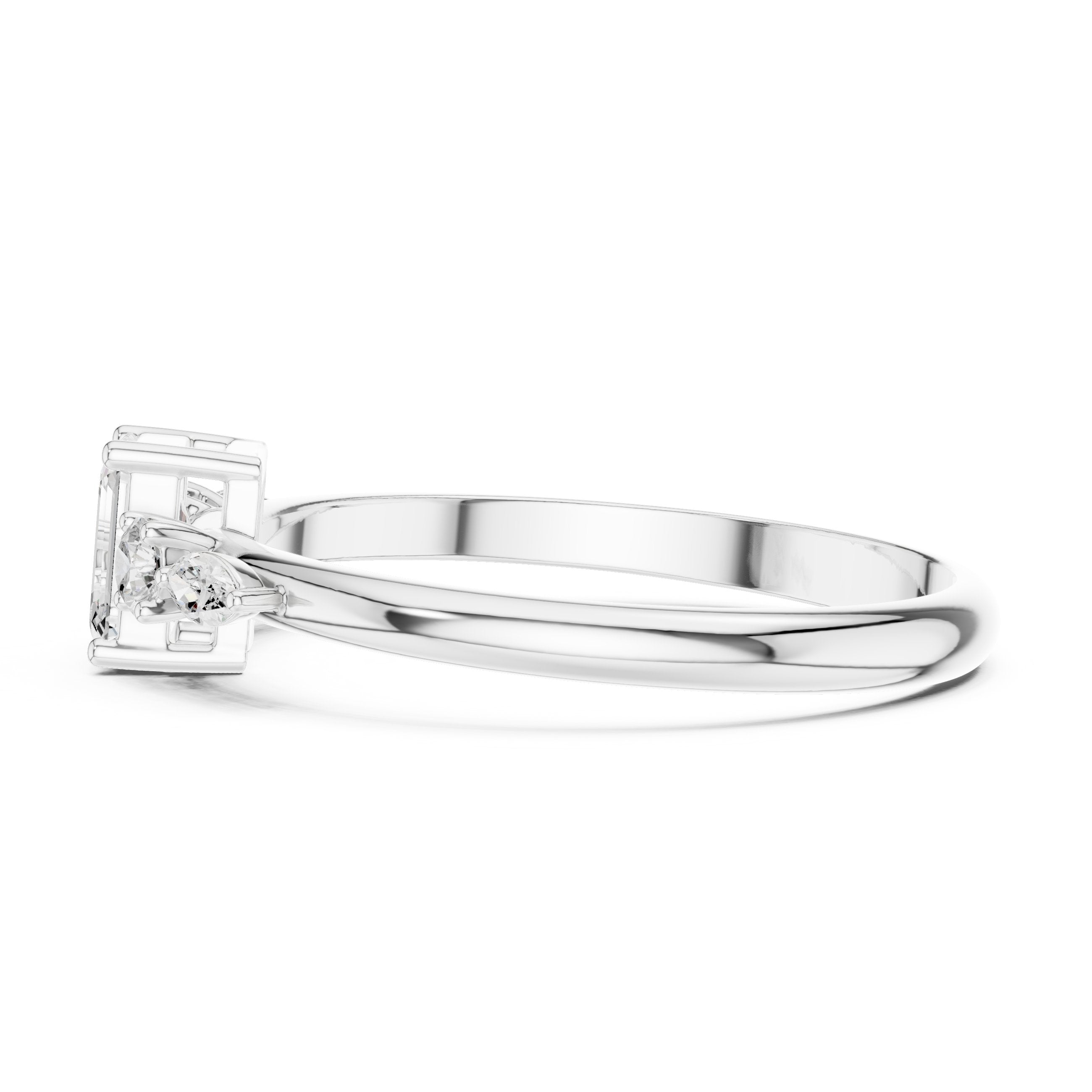 Emerald Cut with Mixed Shape Side Stones Diamond Ring in White Gold - VYKA Diamonds
