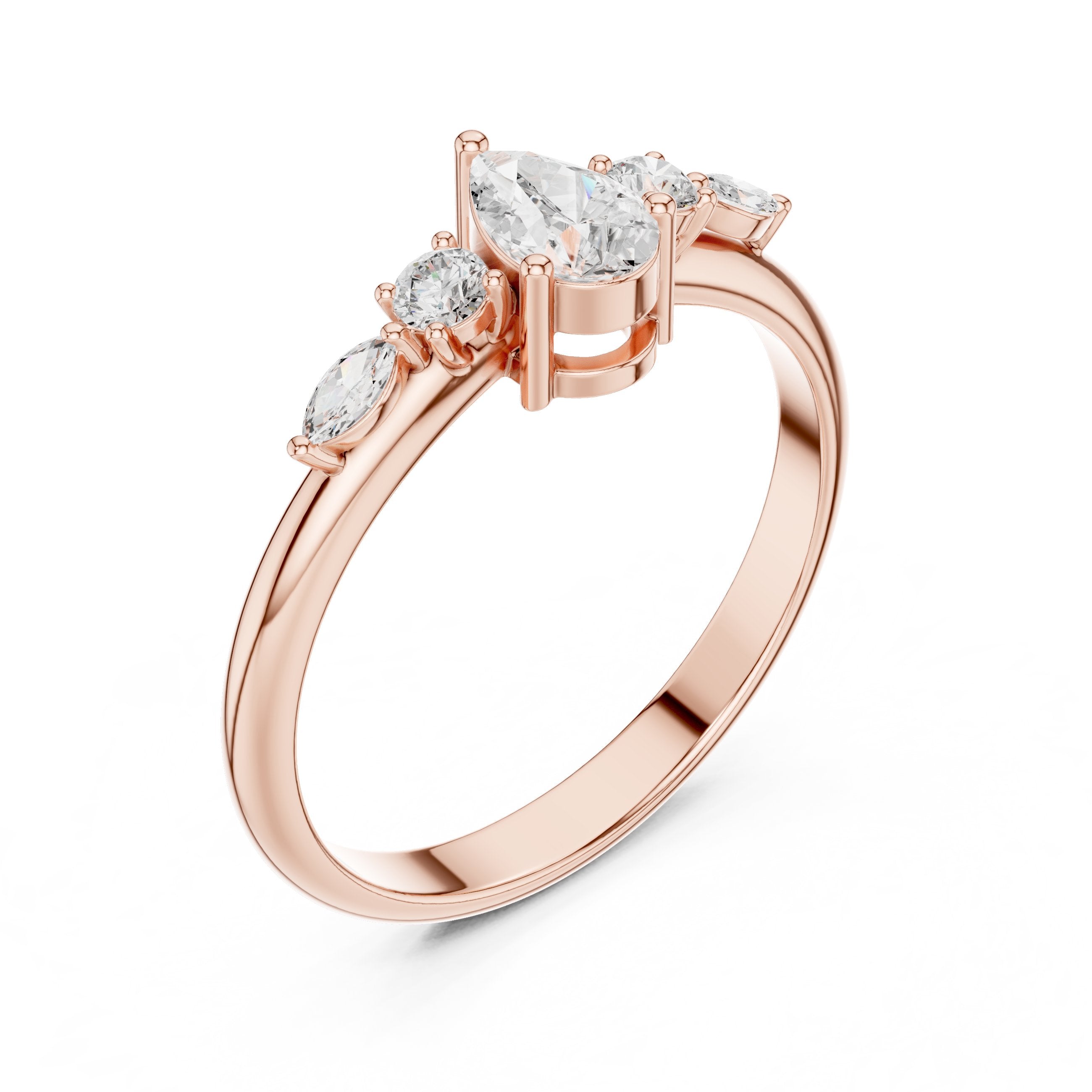 Pear with Mixed Shaped Sidestones Diamond Ring in Rose Gold - VYKA Diamonds