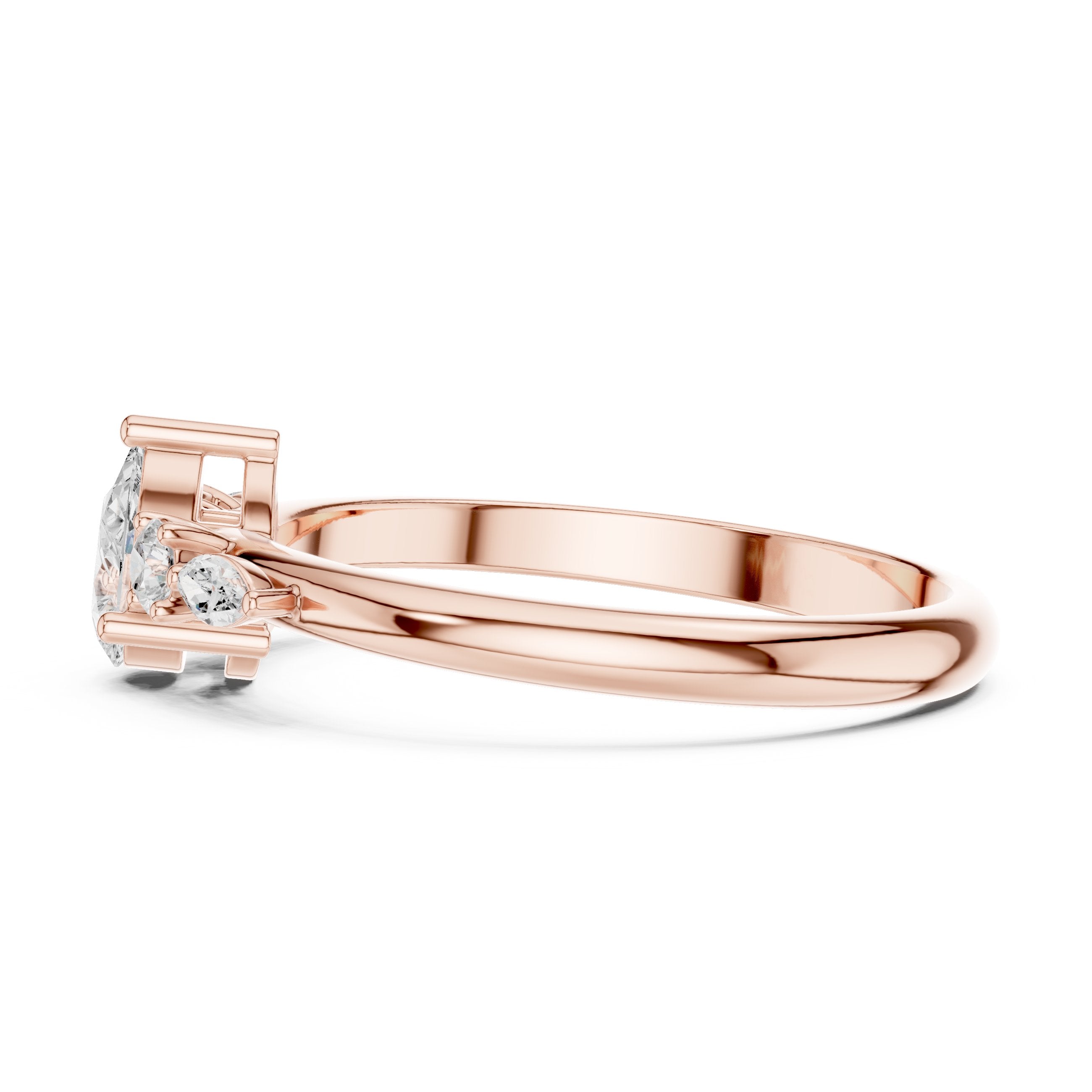 Pear with Mixed Shaped Sidestones Diamond Ring in Rose Gold - VYKA Diamonds