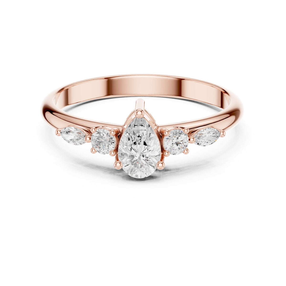 Pear with Mixed Shaped Sidestones Diamond Ring