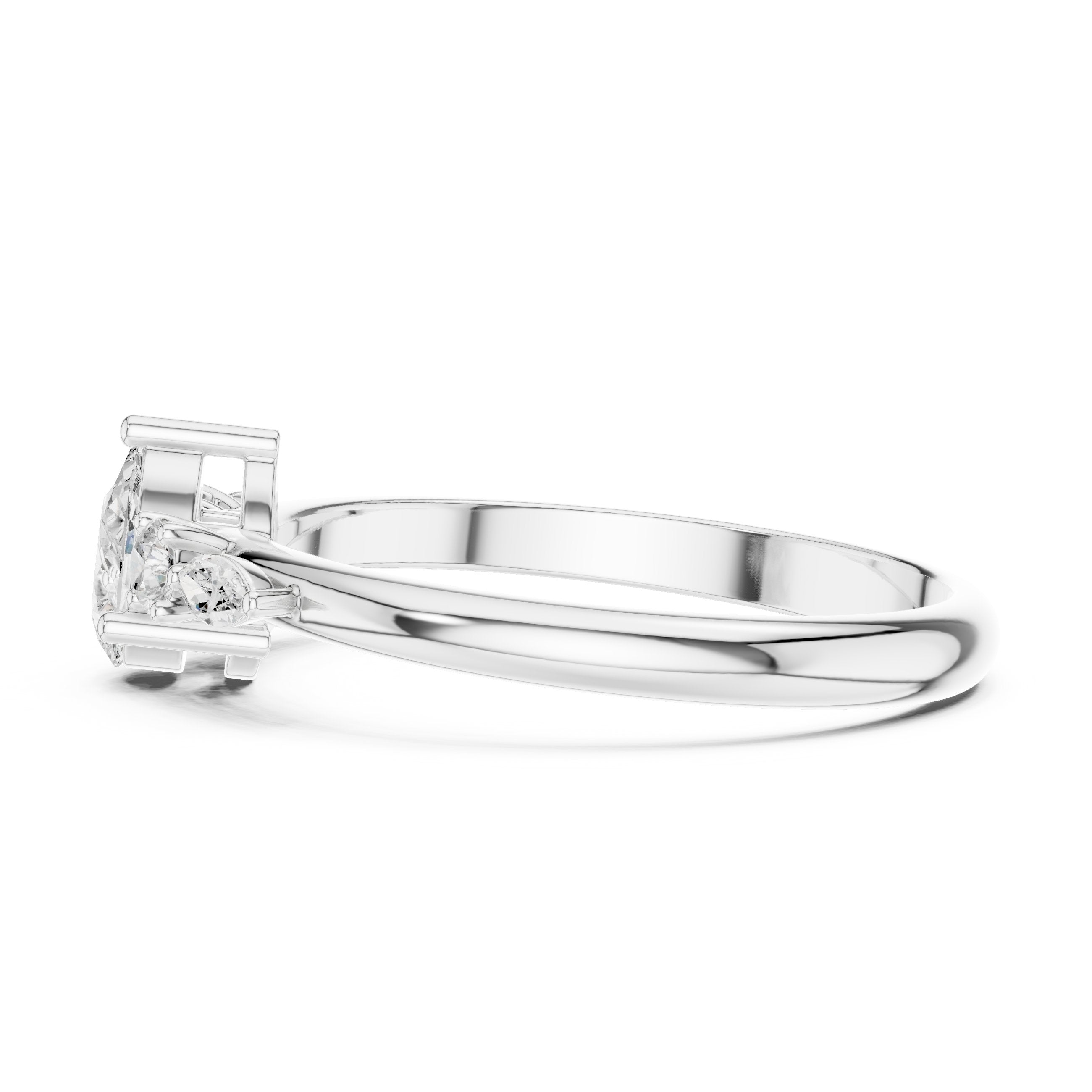 Pear with Mixed Shaped Sidestones Diamond Ring in White Gold - VYKA Diamonds