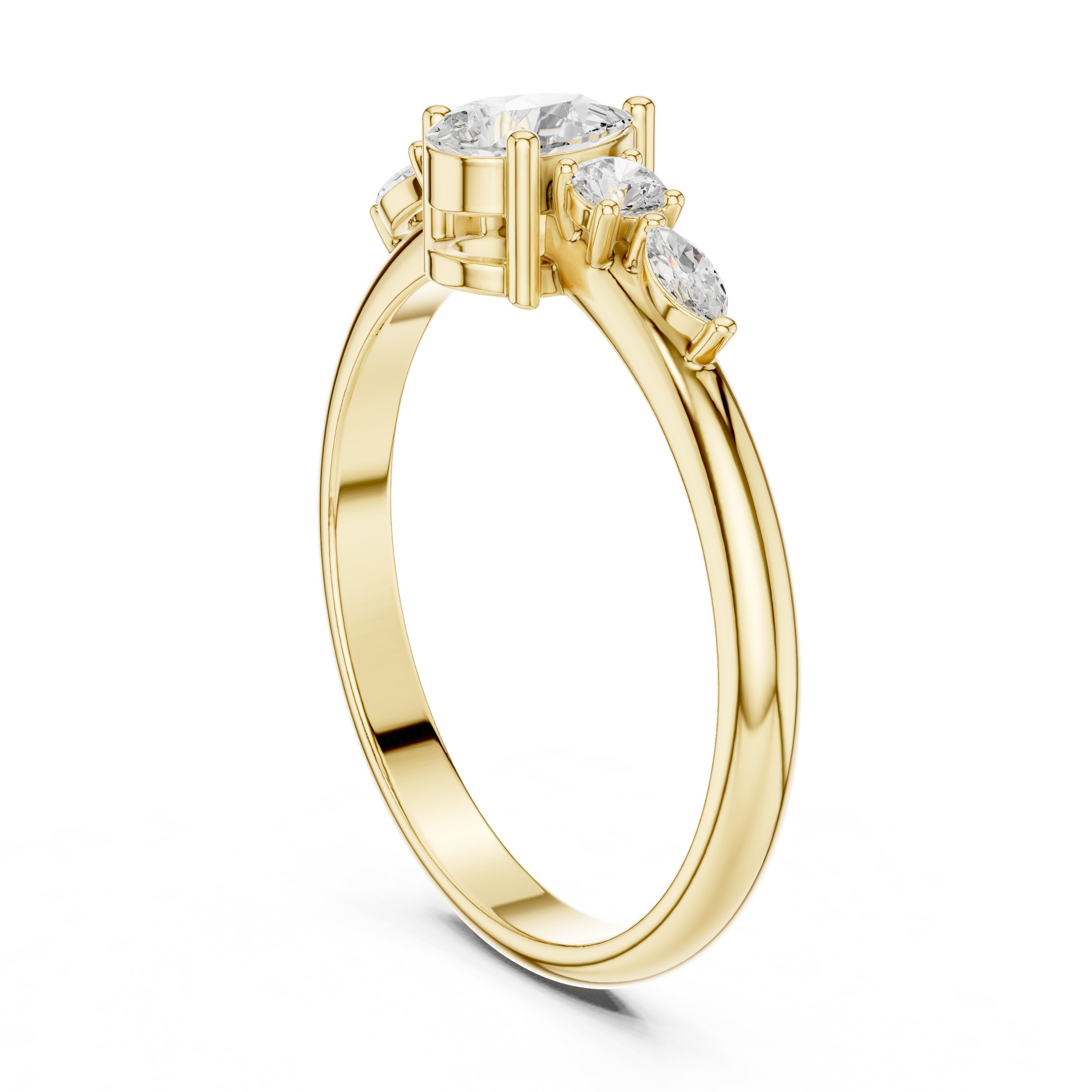 Pear with Mixed Shaped Sidestones Diamond Ring in Yellow Gold - VYKA Diamonds