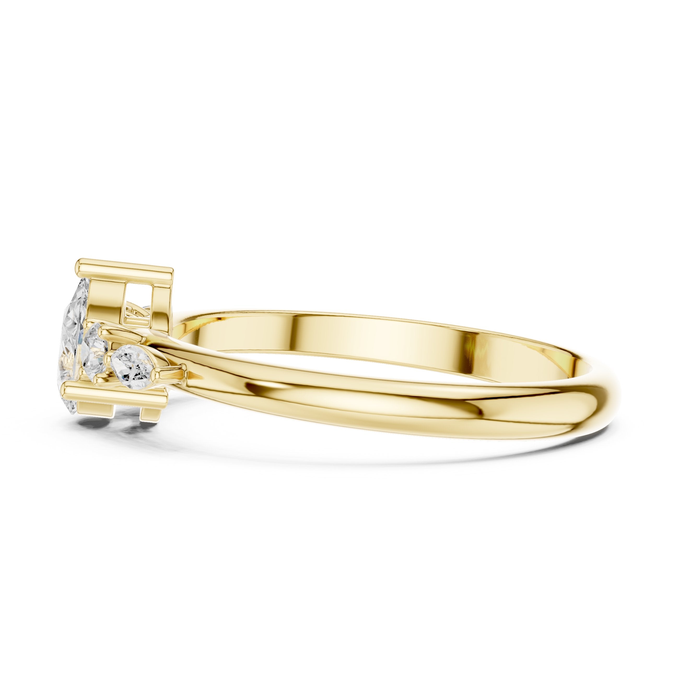 Pear with Mixed Shaped Sidestones Diamond Ring in Yellow Gold - VYKA Diamonds